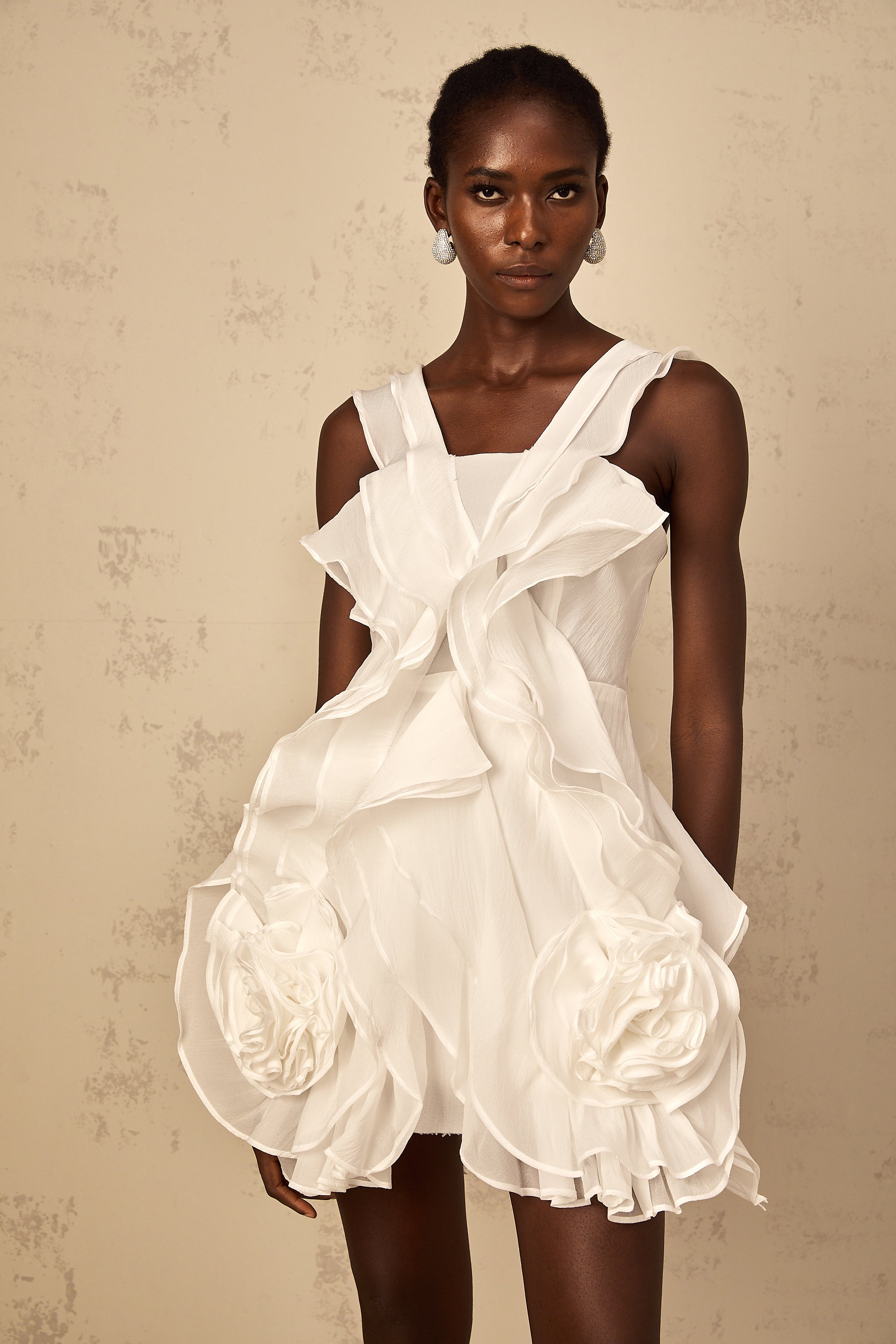 Eline white ruffled tulle mini dress