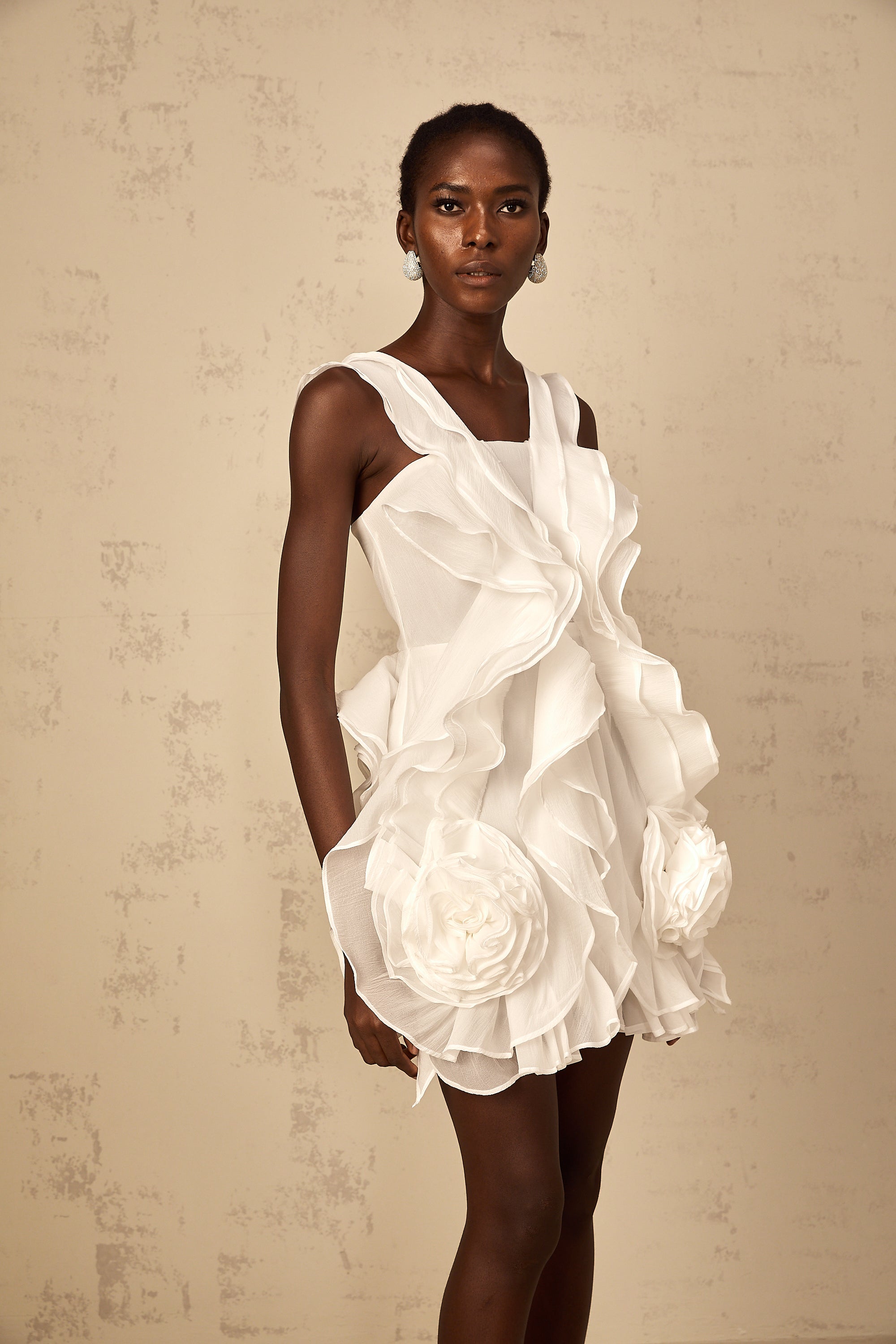 Eline white ruffled tulle mini dress