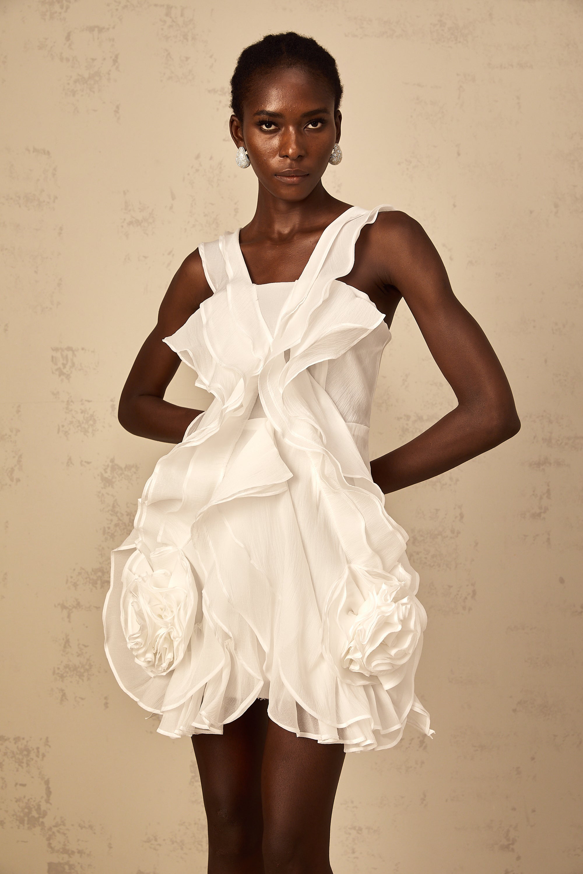 Eline white ruffled tulle mini dress