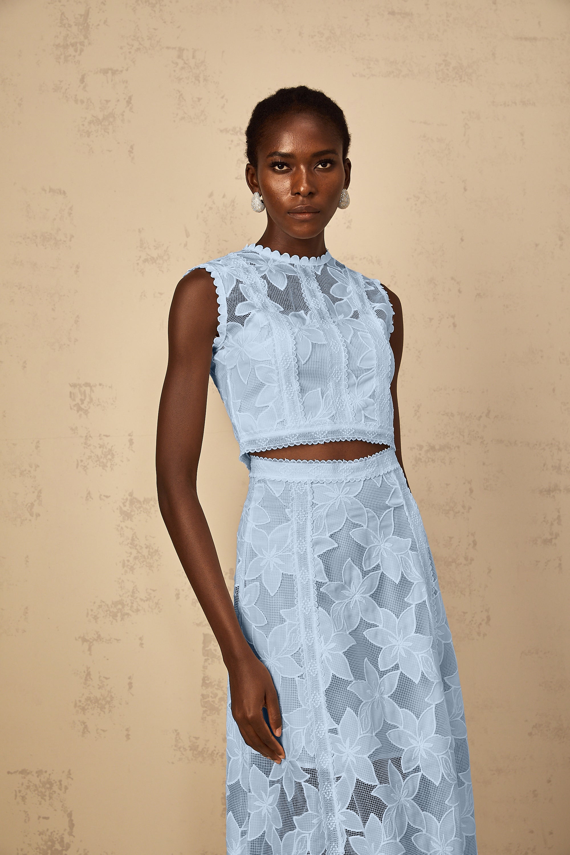 Mailys Blue Floral Embroidered Top & Skirt Set
