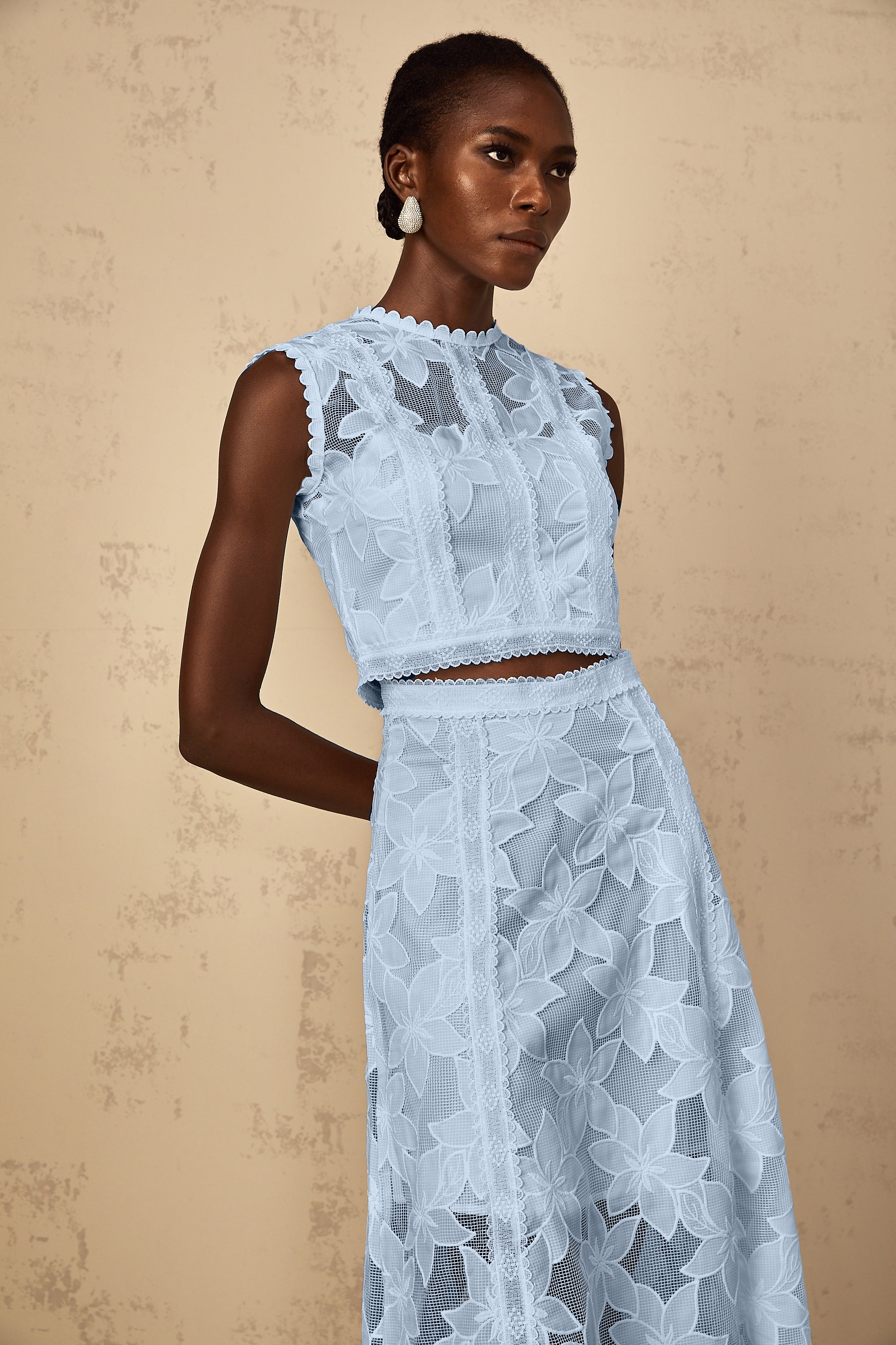 Mailys Blue Floral Embroidered Top & Skirt Set