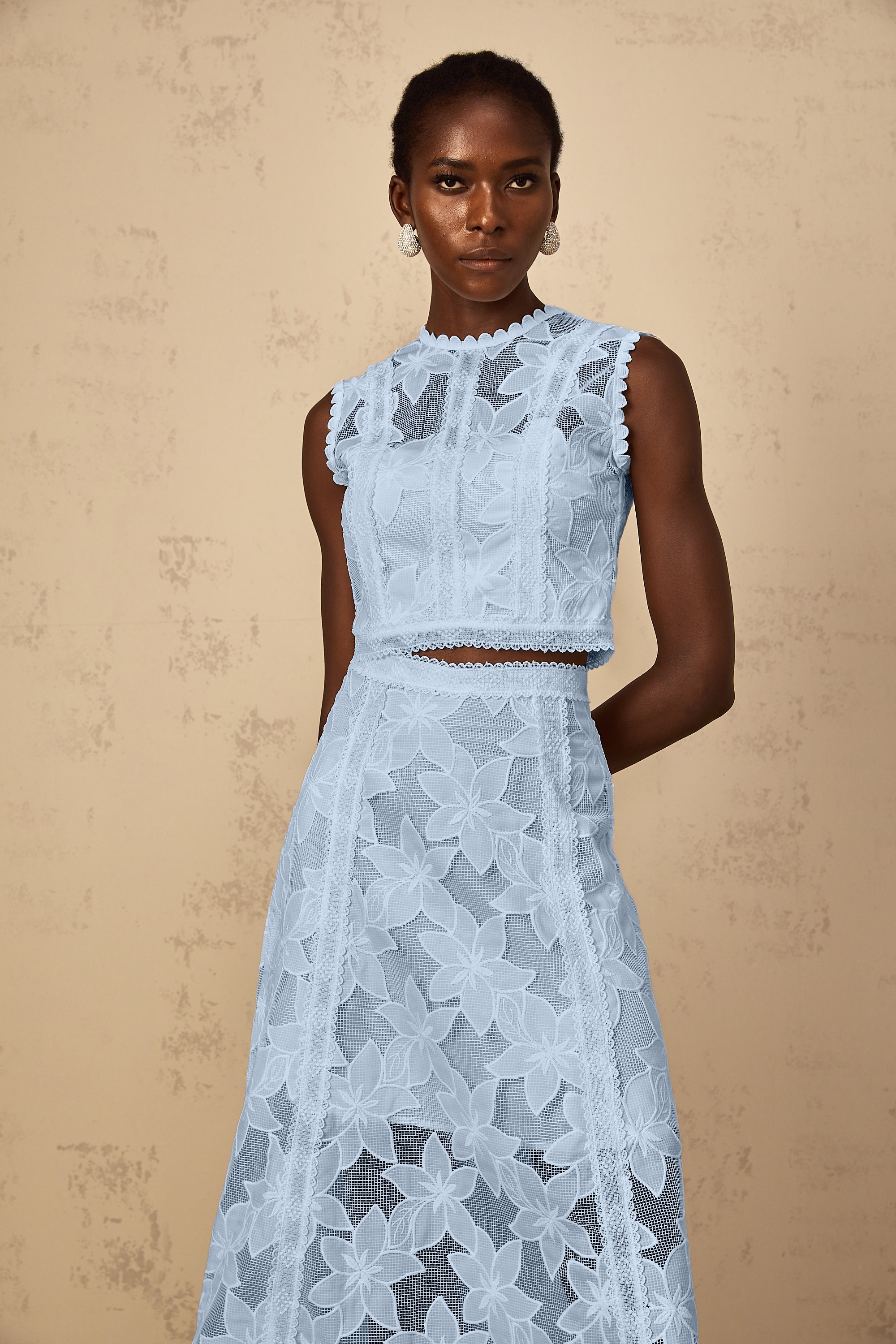 Mailys Blue Floral Embroidered Top & Skirt Set