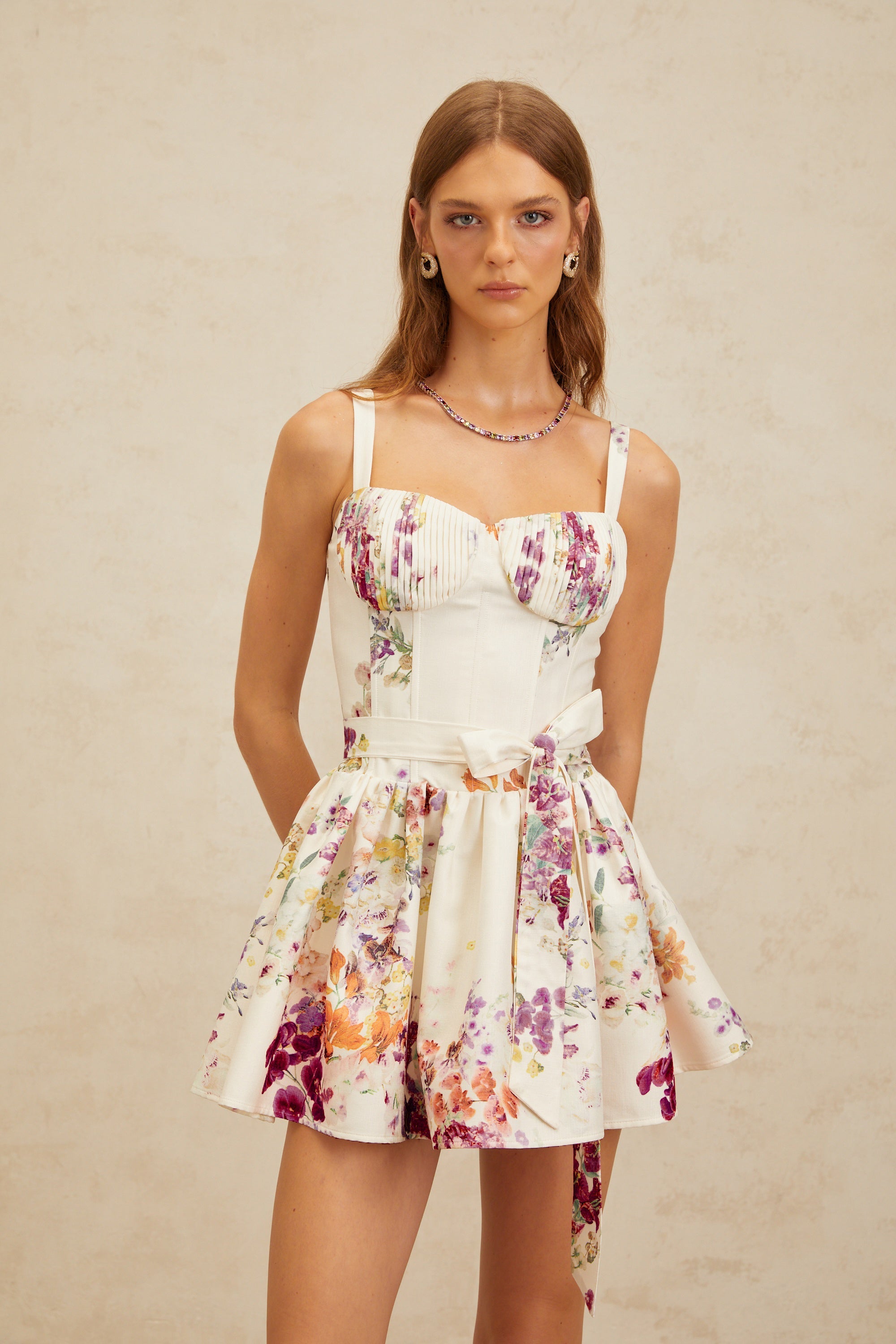 Juliette White Self-Tie Floral Print Mini Dress