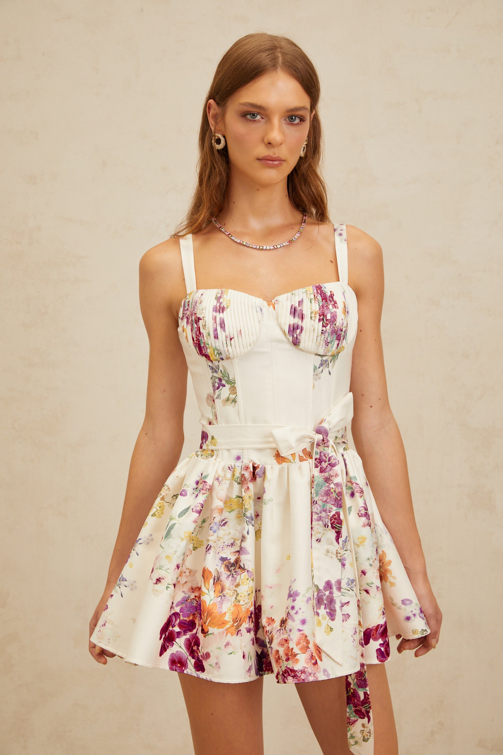 Juliette White Self-Tie Floral Print Mini Dress