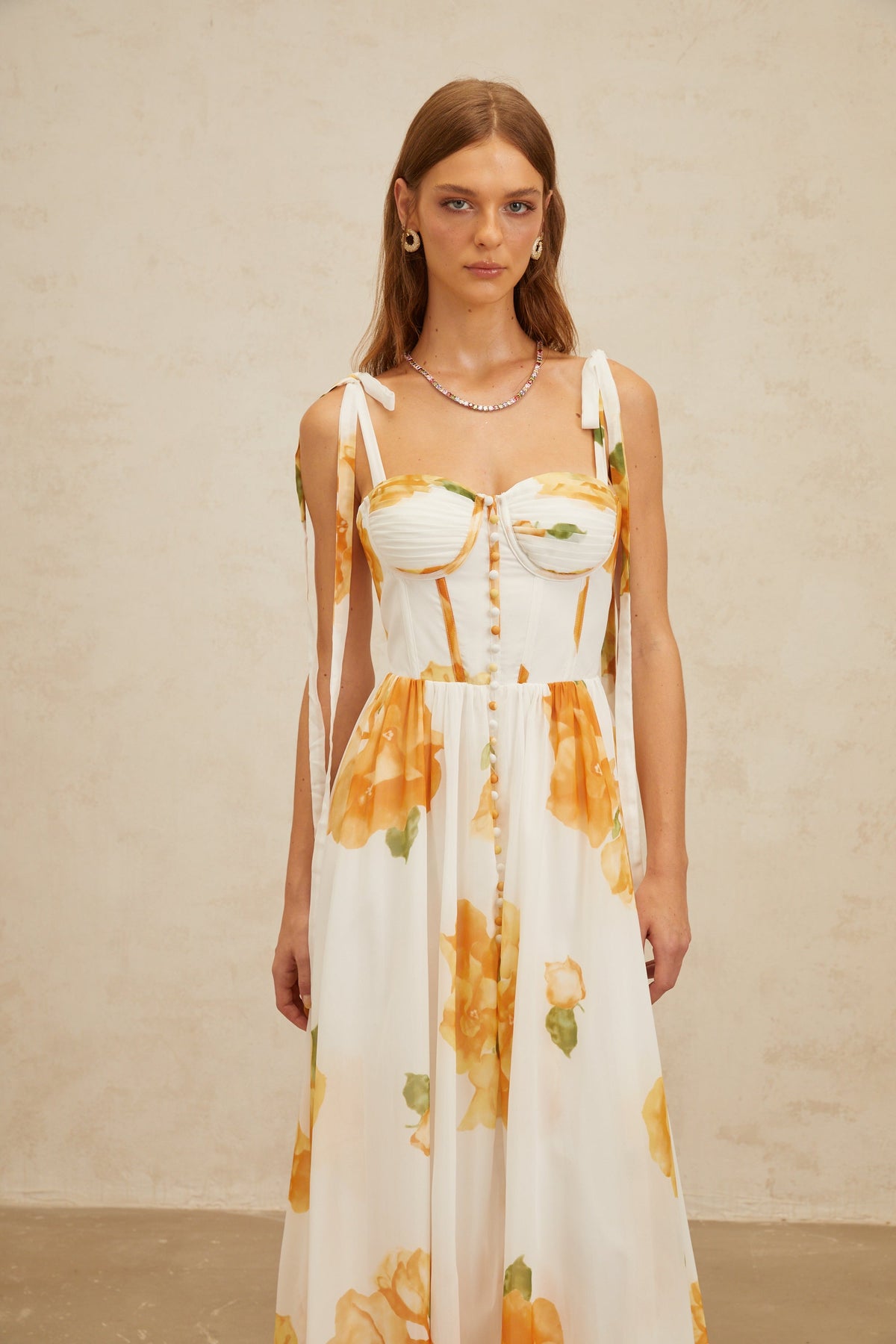 Bérénice White Floral Print Shirred Maxi Dress (Final Sale-US Only)