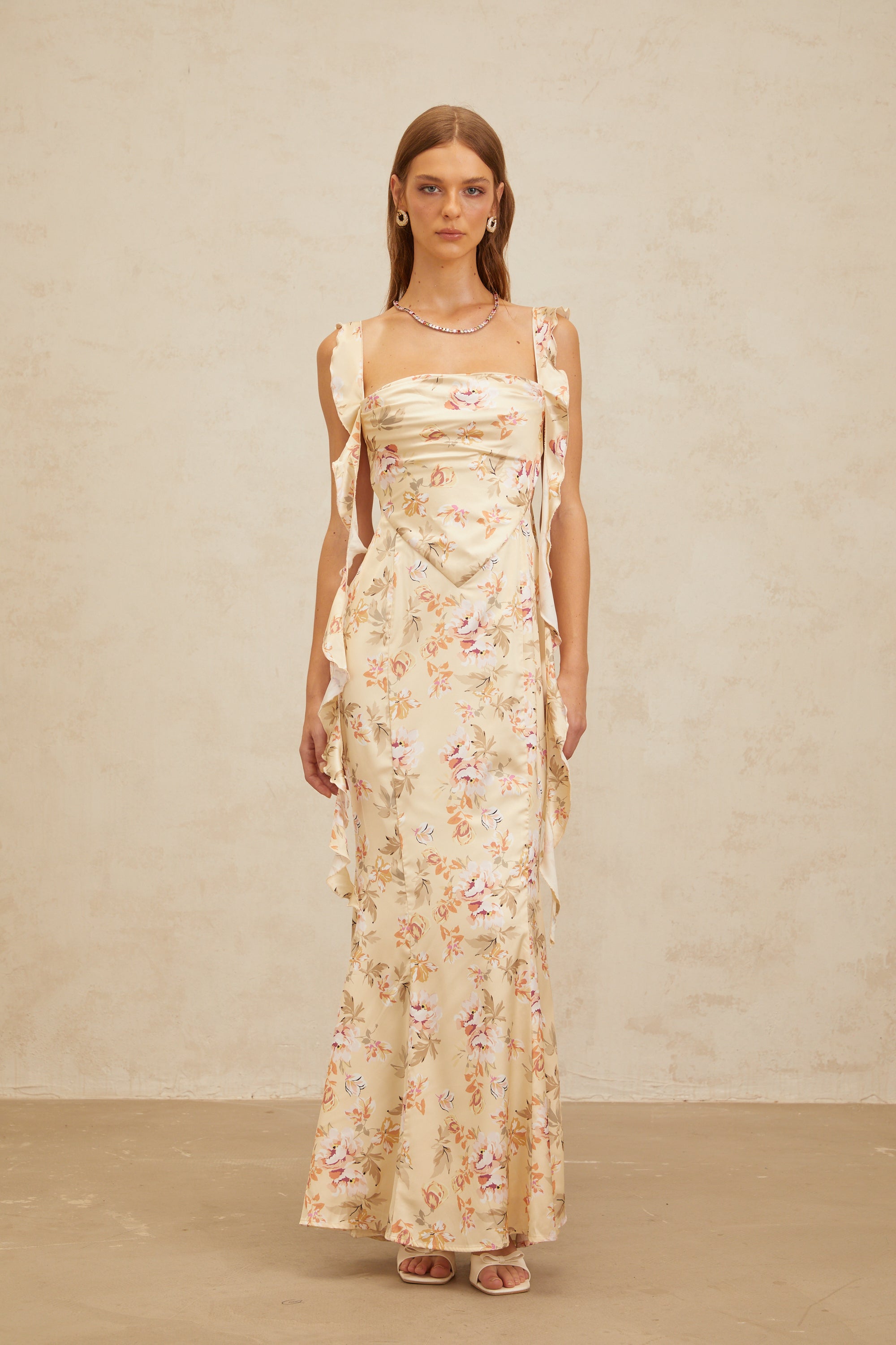 Alizée Yellow Floral Print Mermaid Maxi Dress