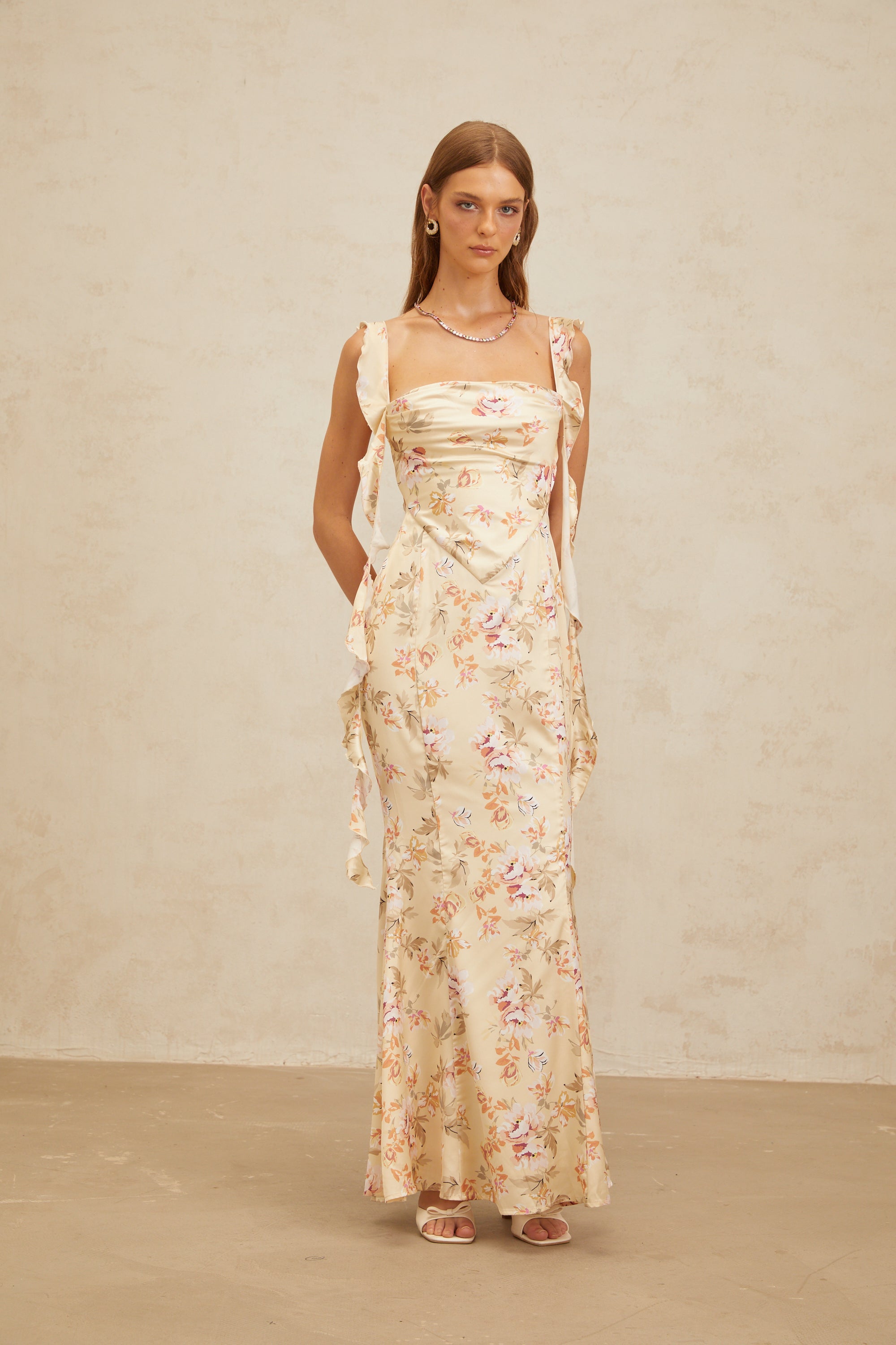 Alizée Yellow Floral Print Mermaid Maxi Dress