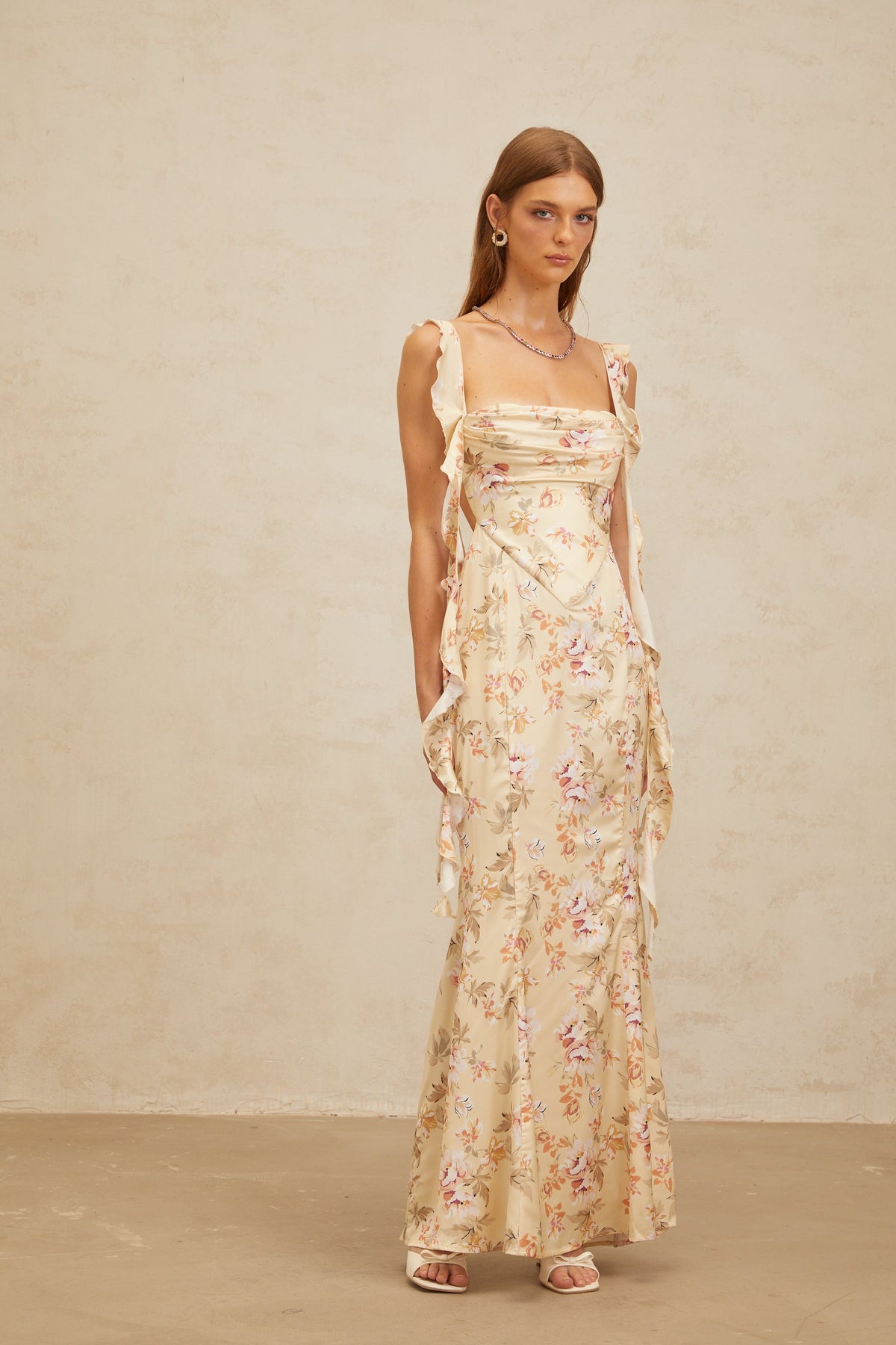 Alizée Yellow Floral Print Mermaid Maxi Dress