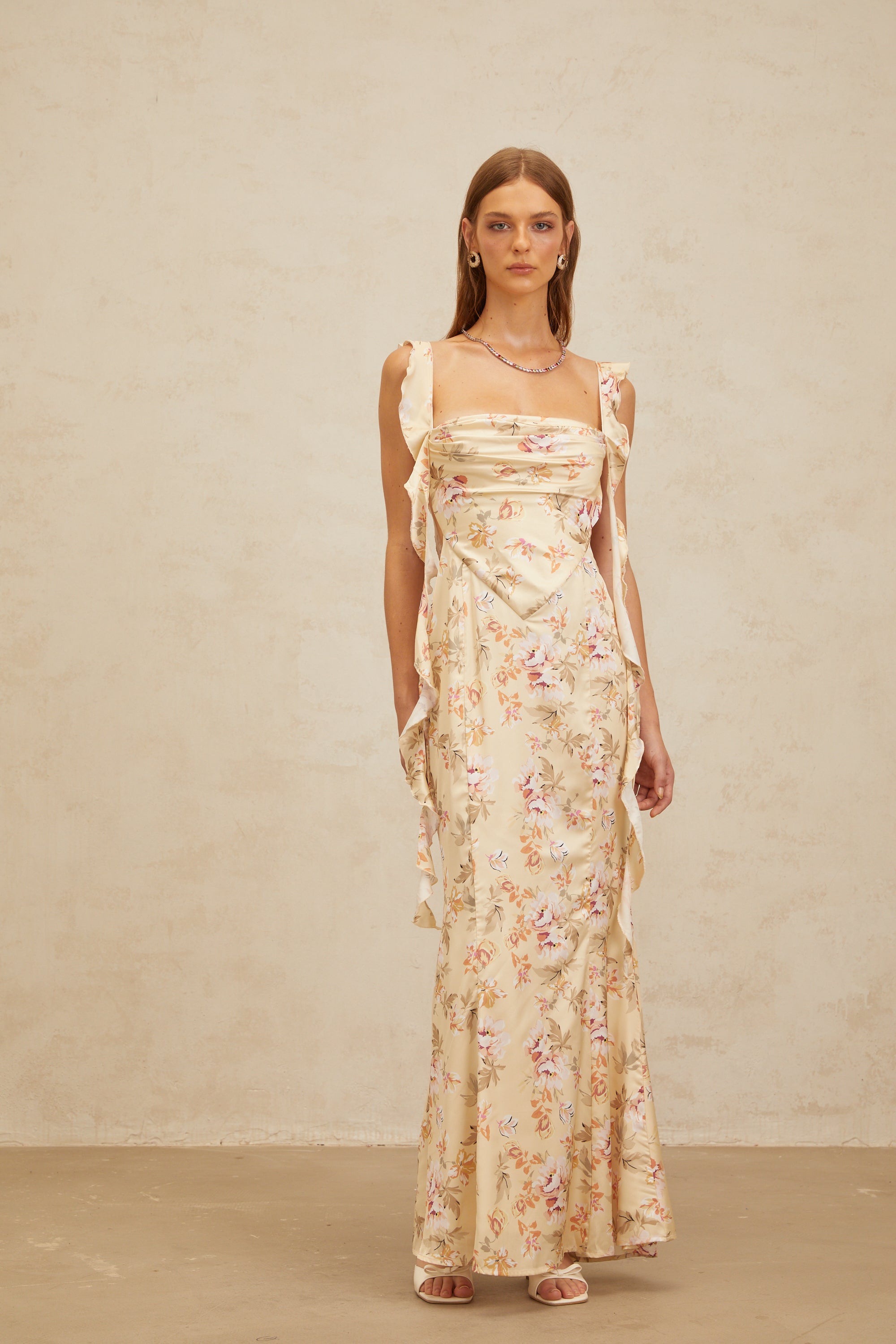 Alizée Yellow Floral Print Mermaid Maxi Dress