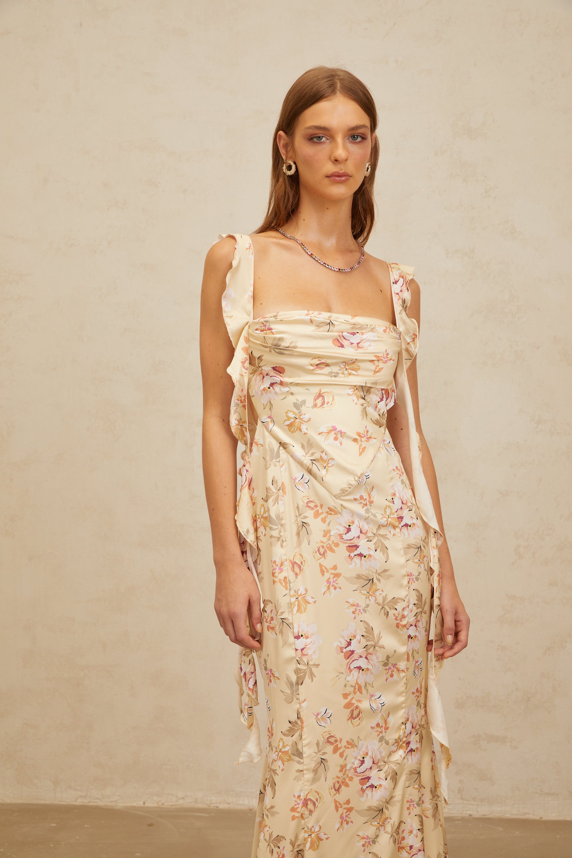 Alizée Yellow Floral Print Mermaid Maxi Dress