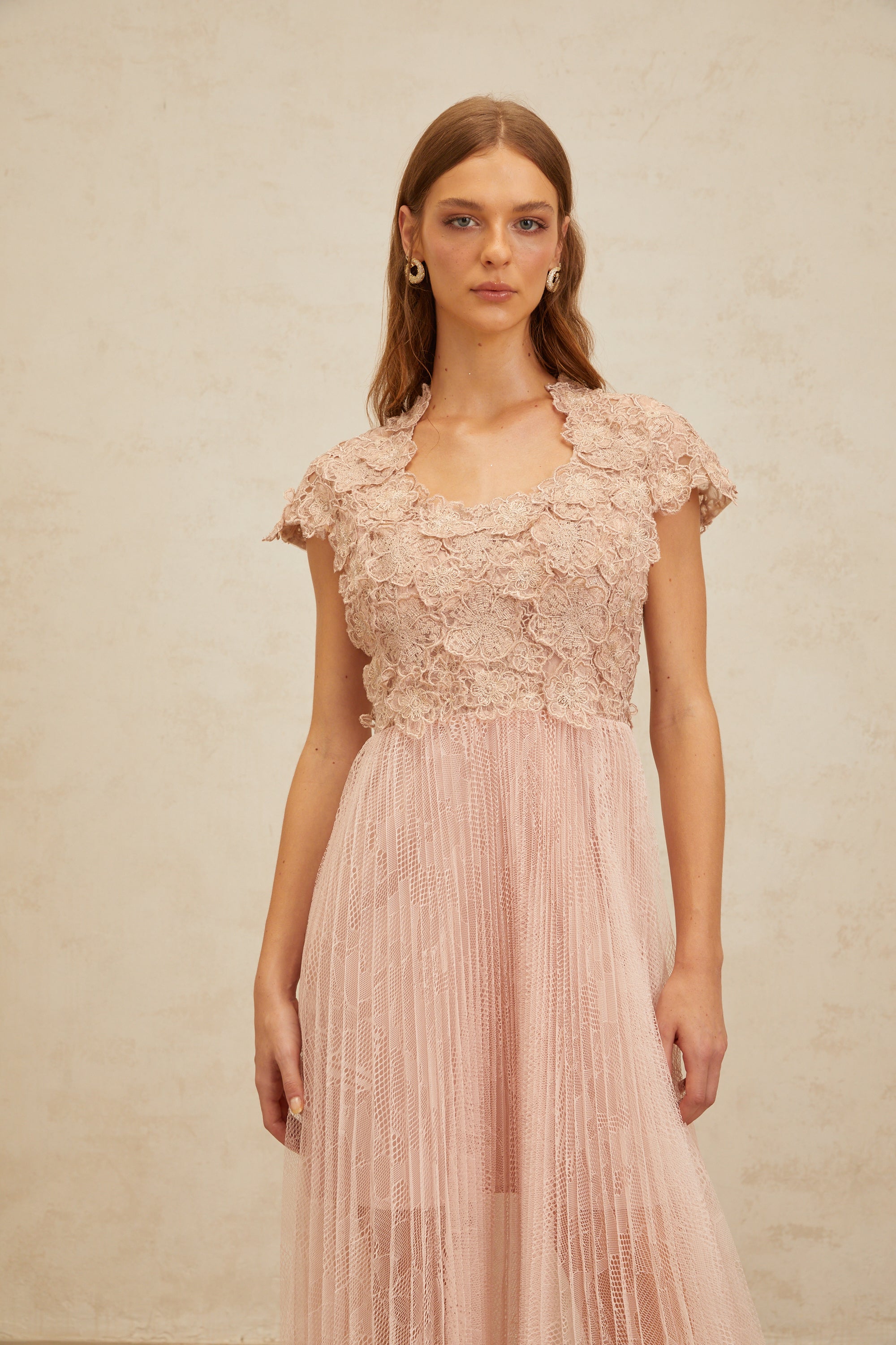 Airelle Pink Floral Embroidered Tulle Midi Dress