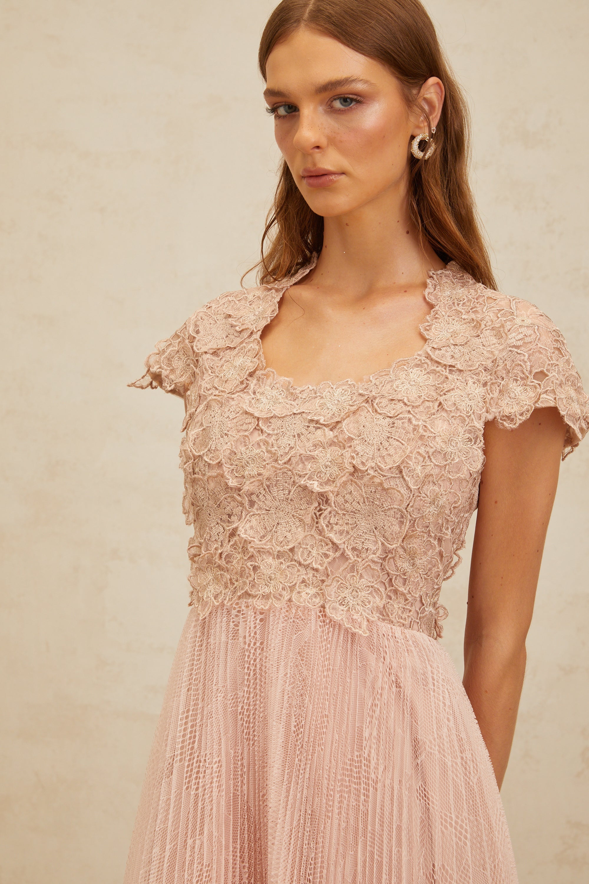 Airelle Pink Floral Embroidered Tulle Midi Dress