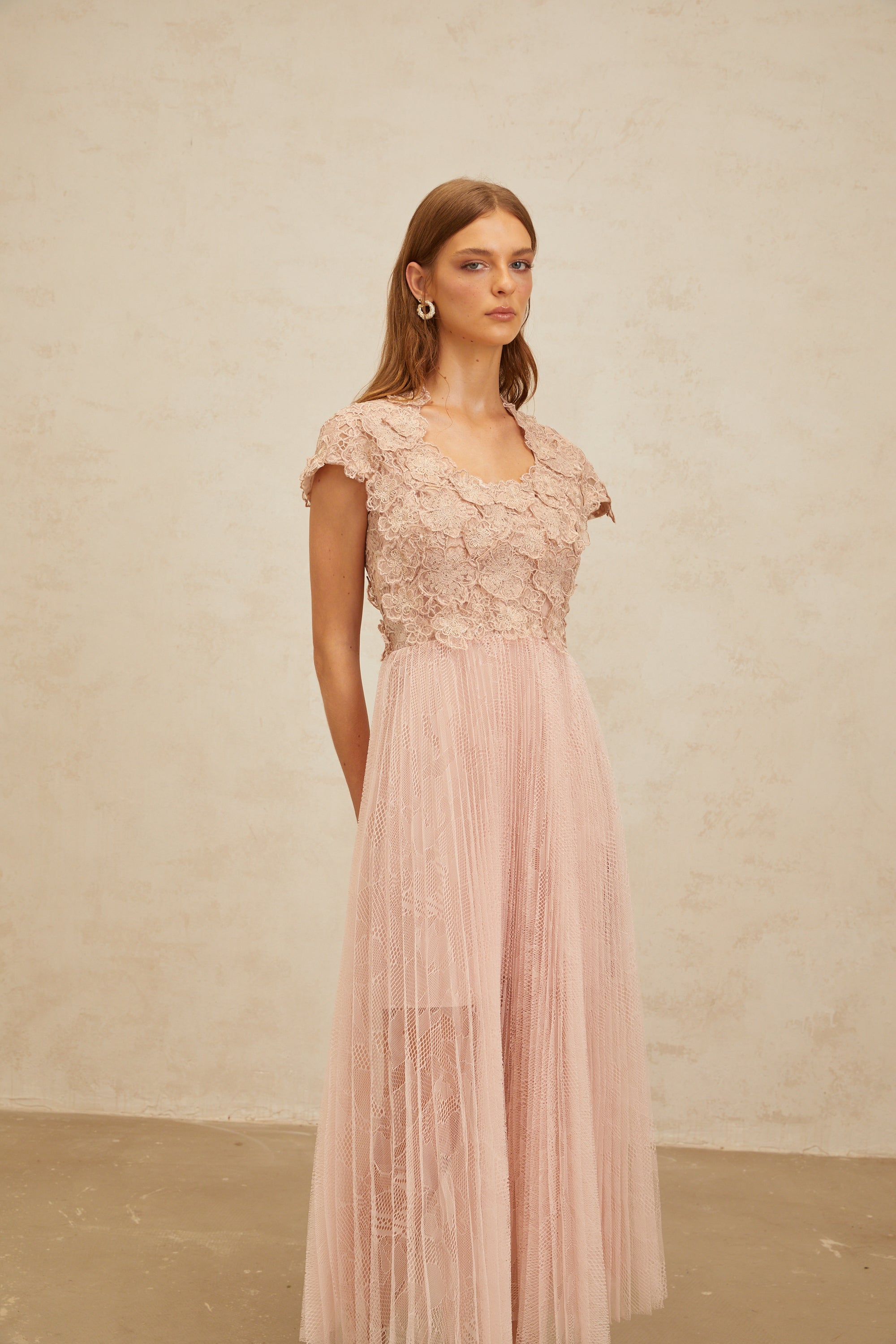 Airelle Pink Floral Embroidered Tulle Midi Dress