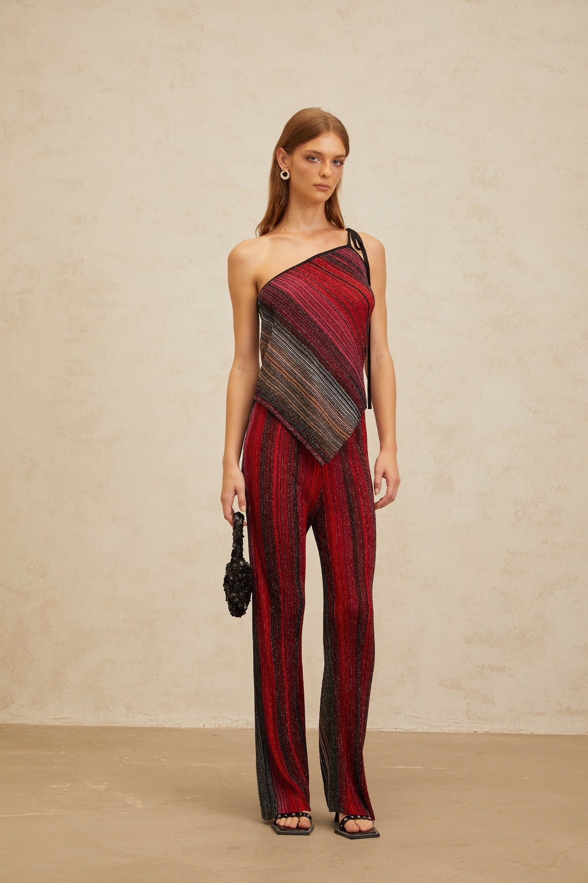 Amaryllis Red Sequin Striped Knit Matching Set