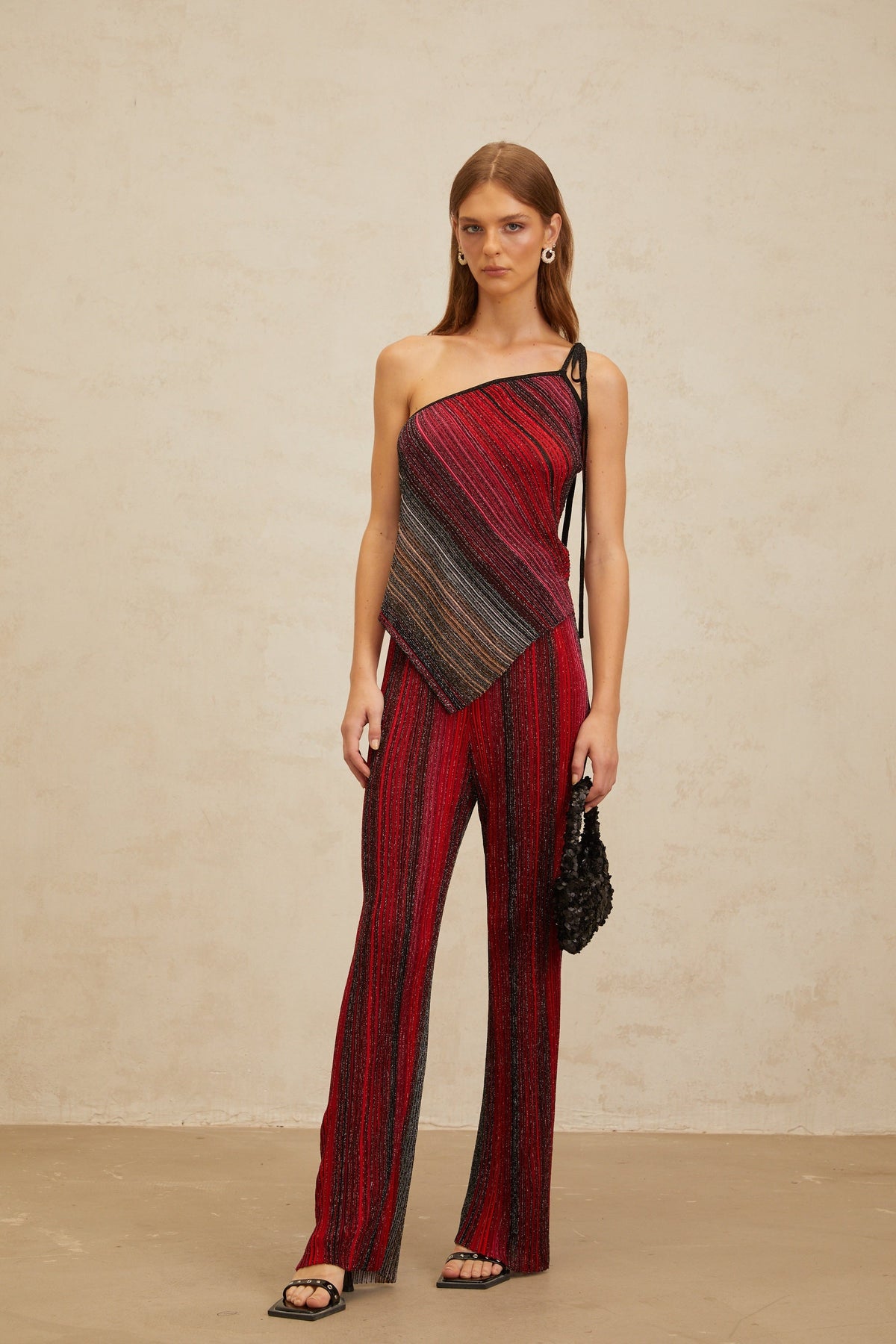 Amaryllis Red Sequin Striped Knit Matching Set