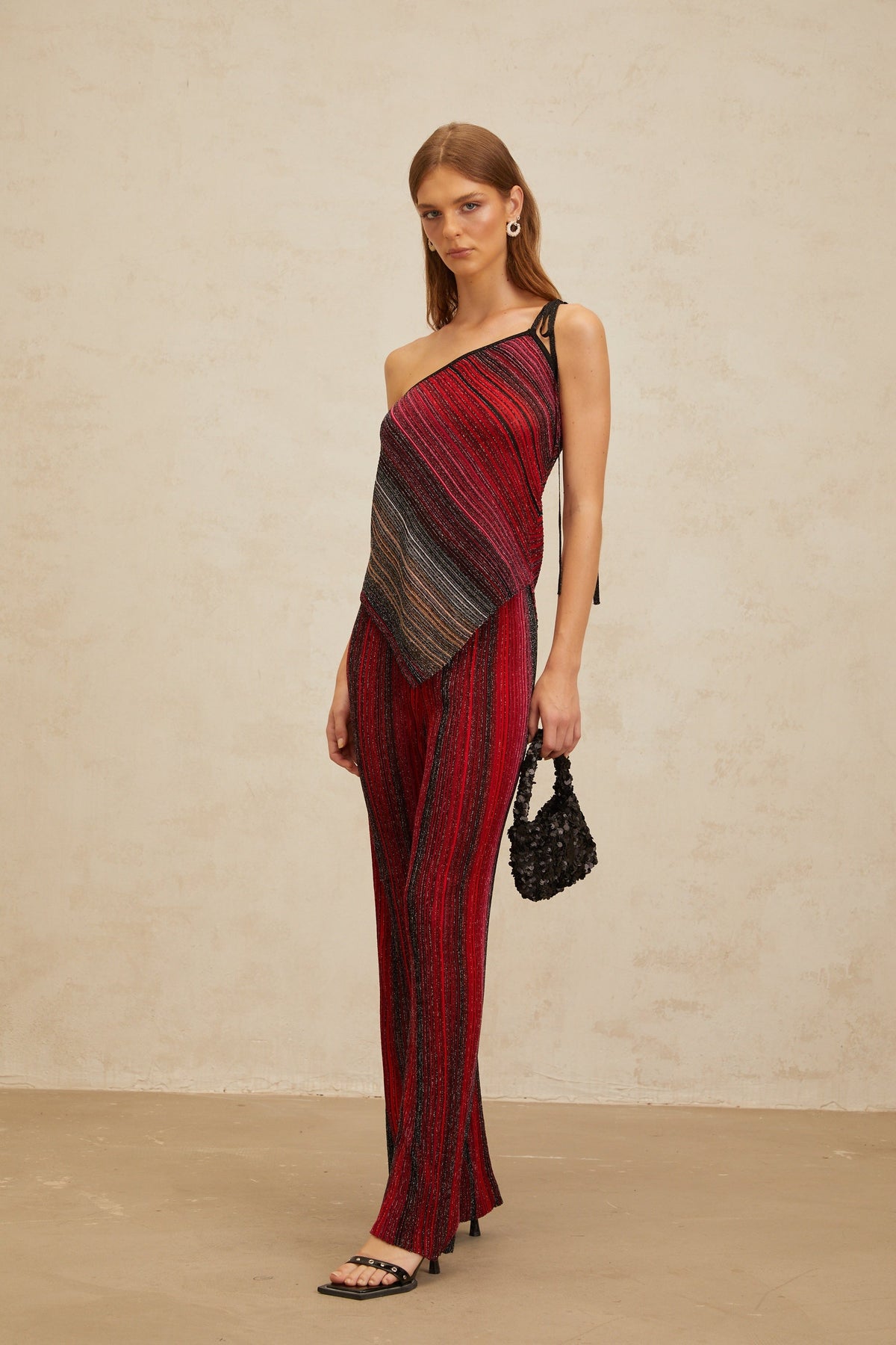 Amaryllis Red Sequin Striped Knit Matching Set