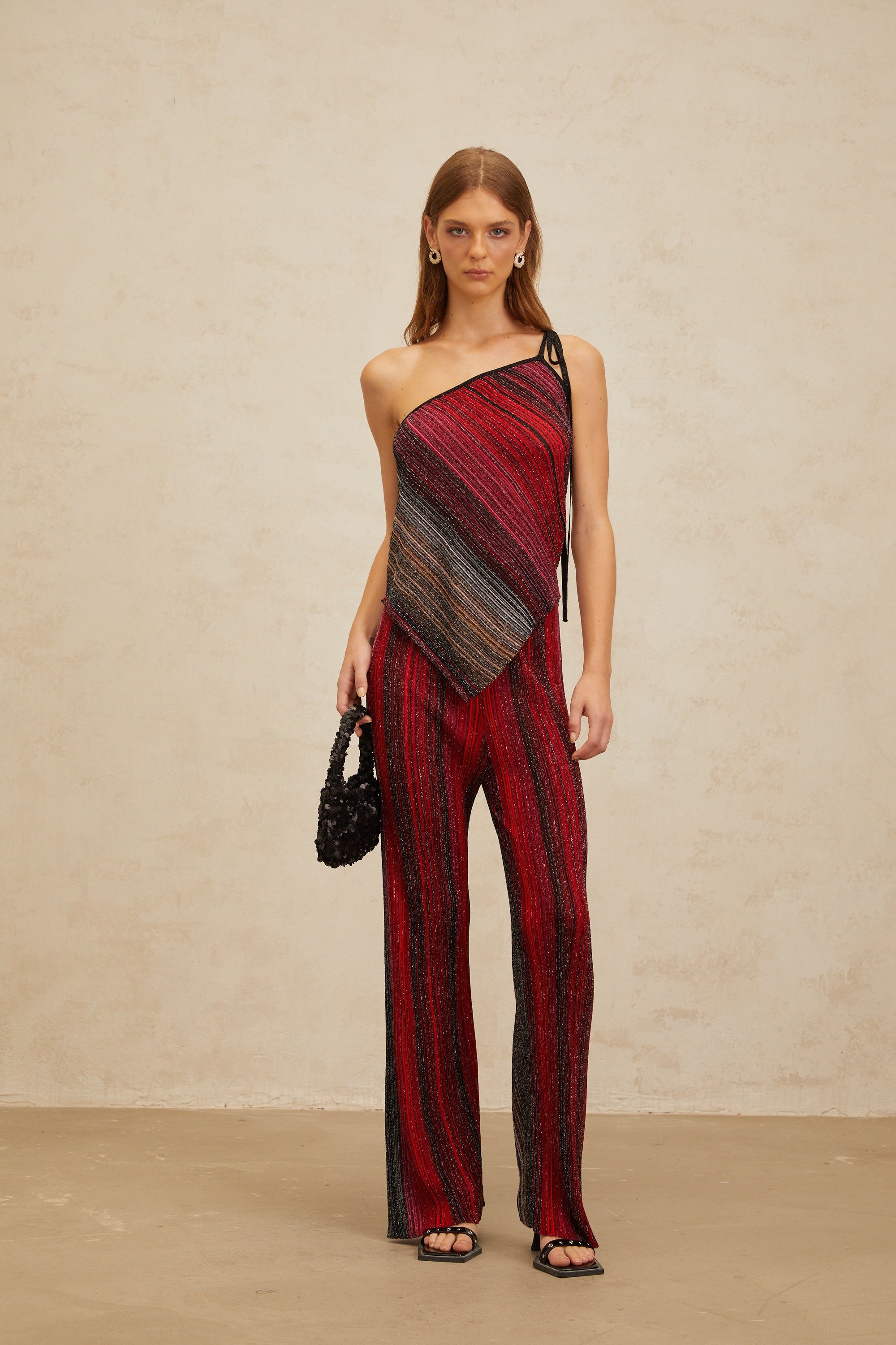 Amaryllis Red Sequin Striped Knit Matching Set