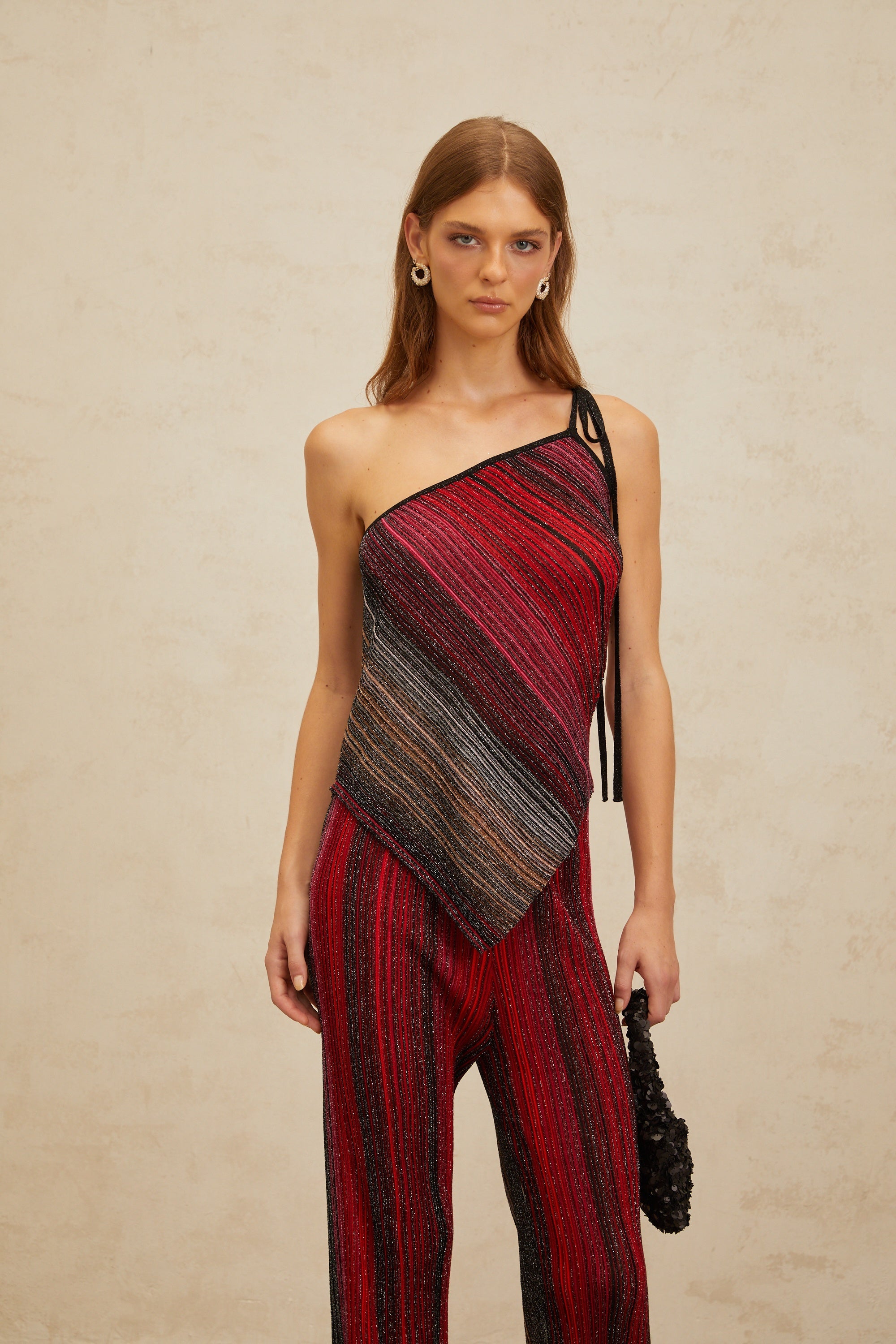 Amaryllis Red Sequin Striped Knit Matching Set