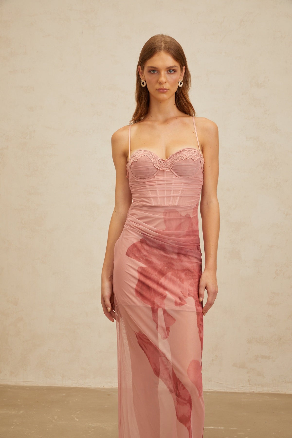 Amandine Pink Floral Print Tulle Maxi Dress (Final Sale)