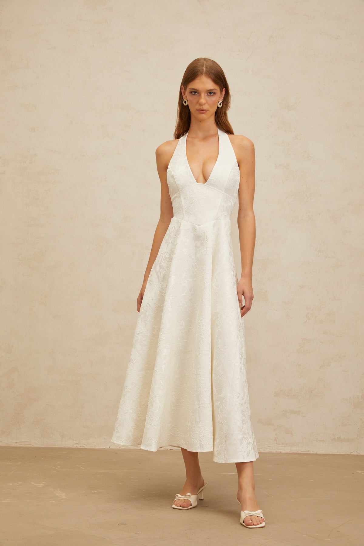 Céline White Glamorous Event Midi Dress