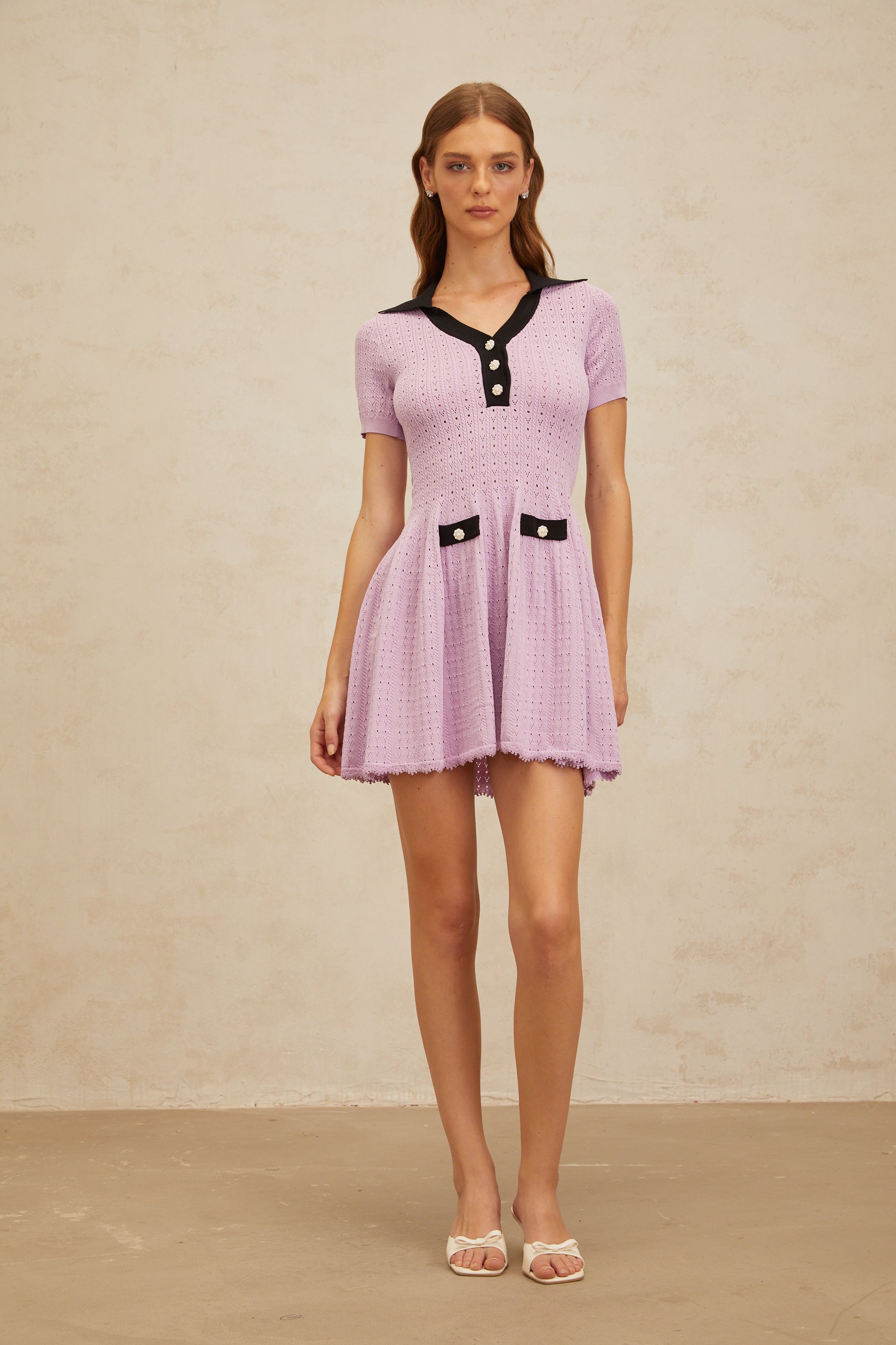 Noémie Purple Pointelle Knit Night Out Mini Dress