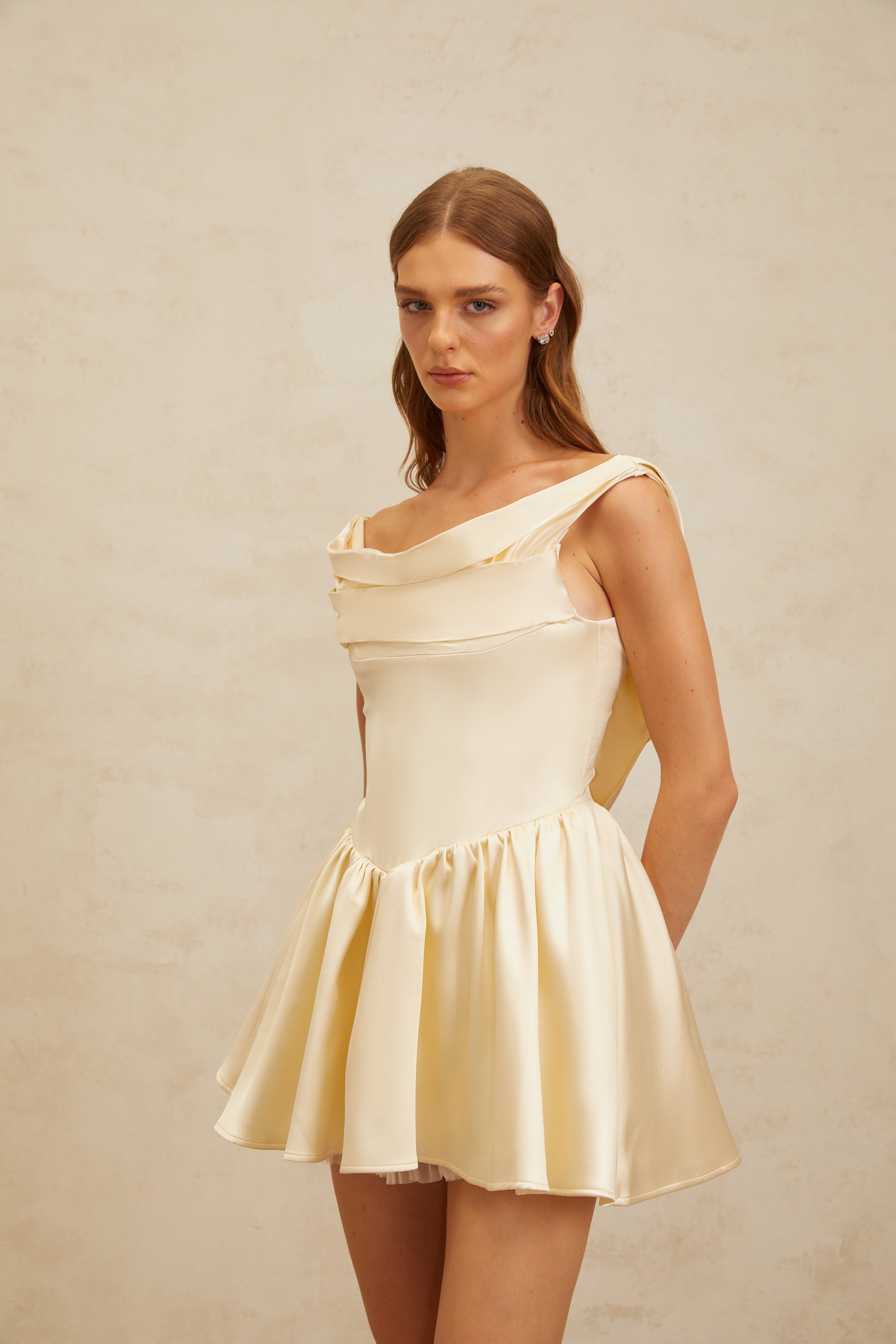 Justine Neutrals Shirred Puff Mini Dress (Final Sale-US Only)