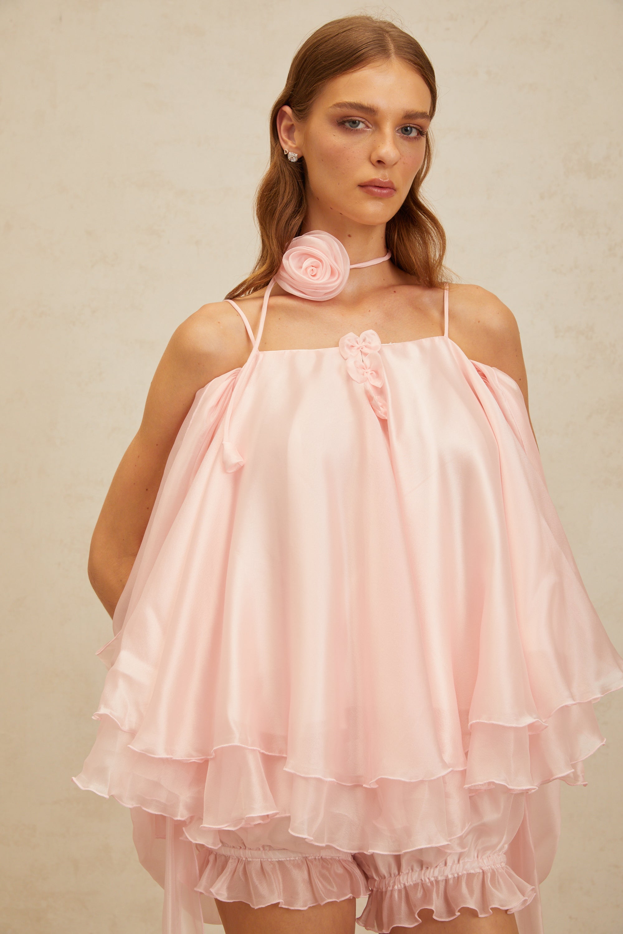 Amélie Pink 3D Petal Tulle Top & Shorts Set