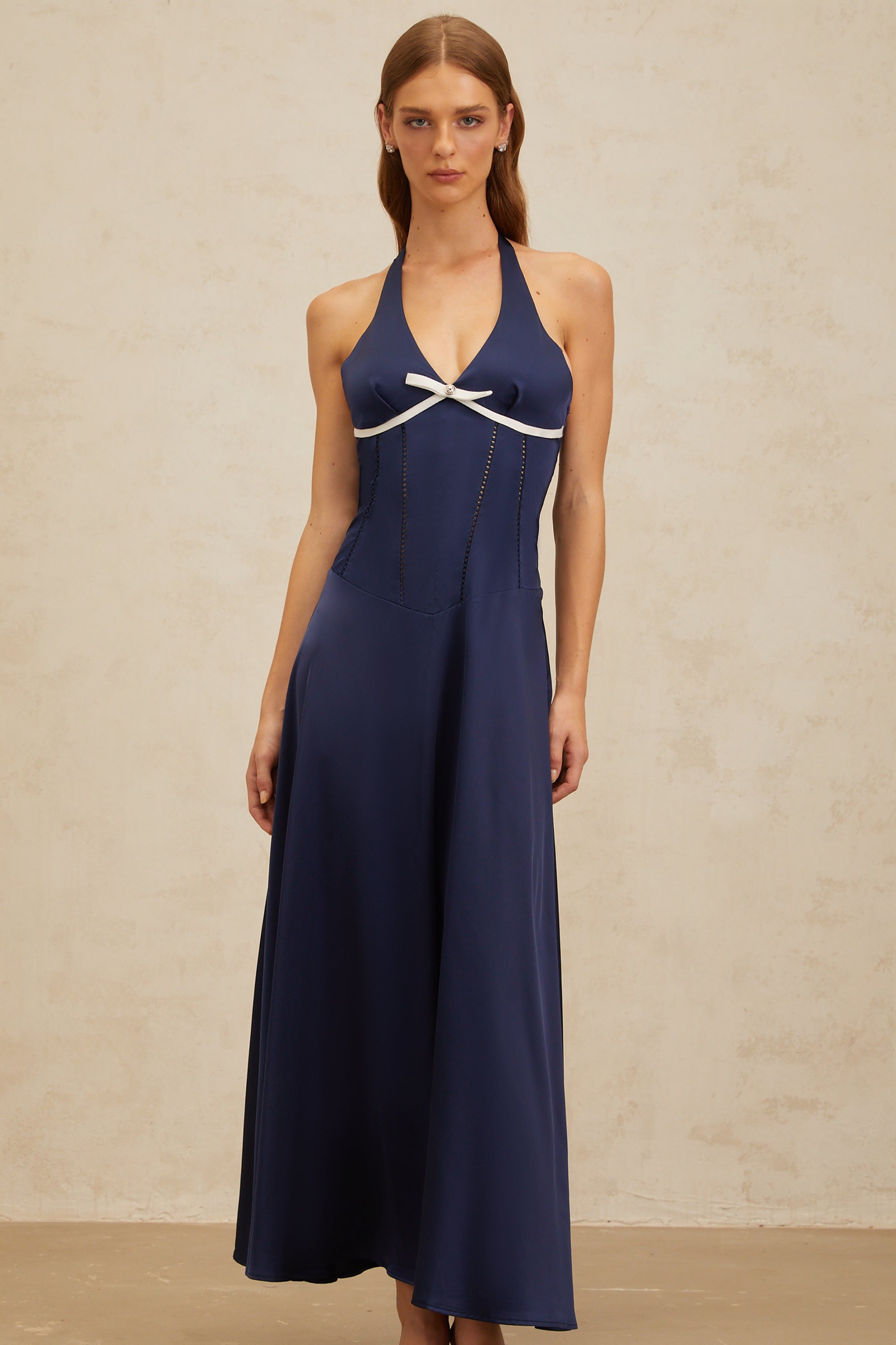 Vérane Sapphire Bowknot Satin Maxi Dress (Final Sale)