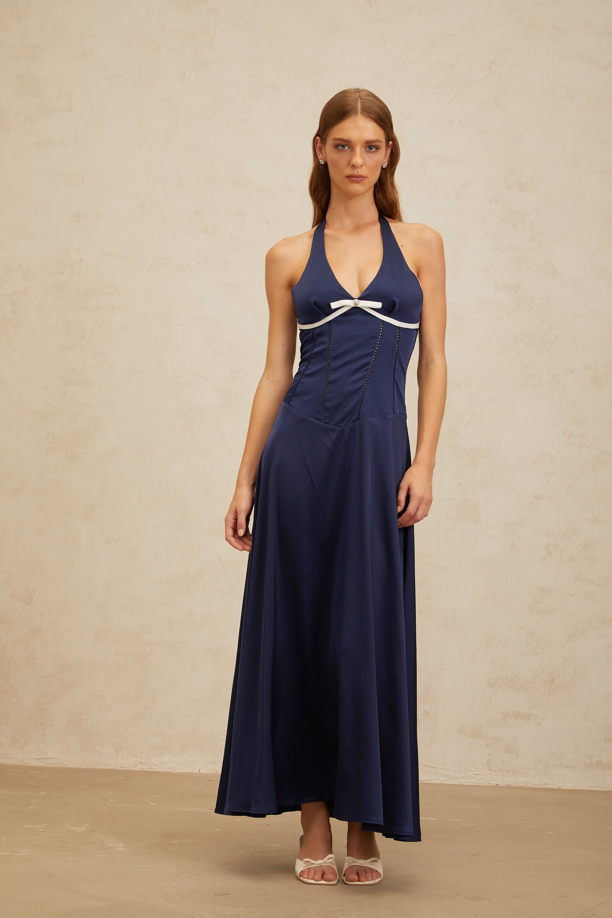 Vérane Sapphire Bowknot Satin Maxi Dress (Final Sale)