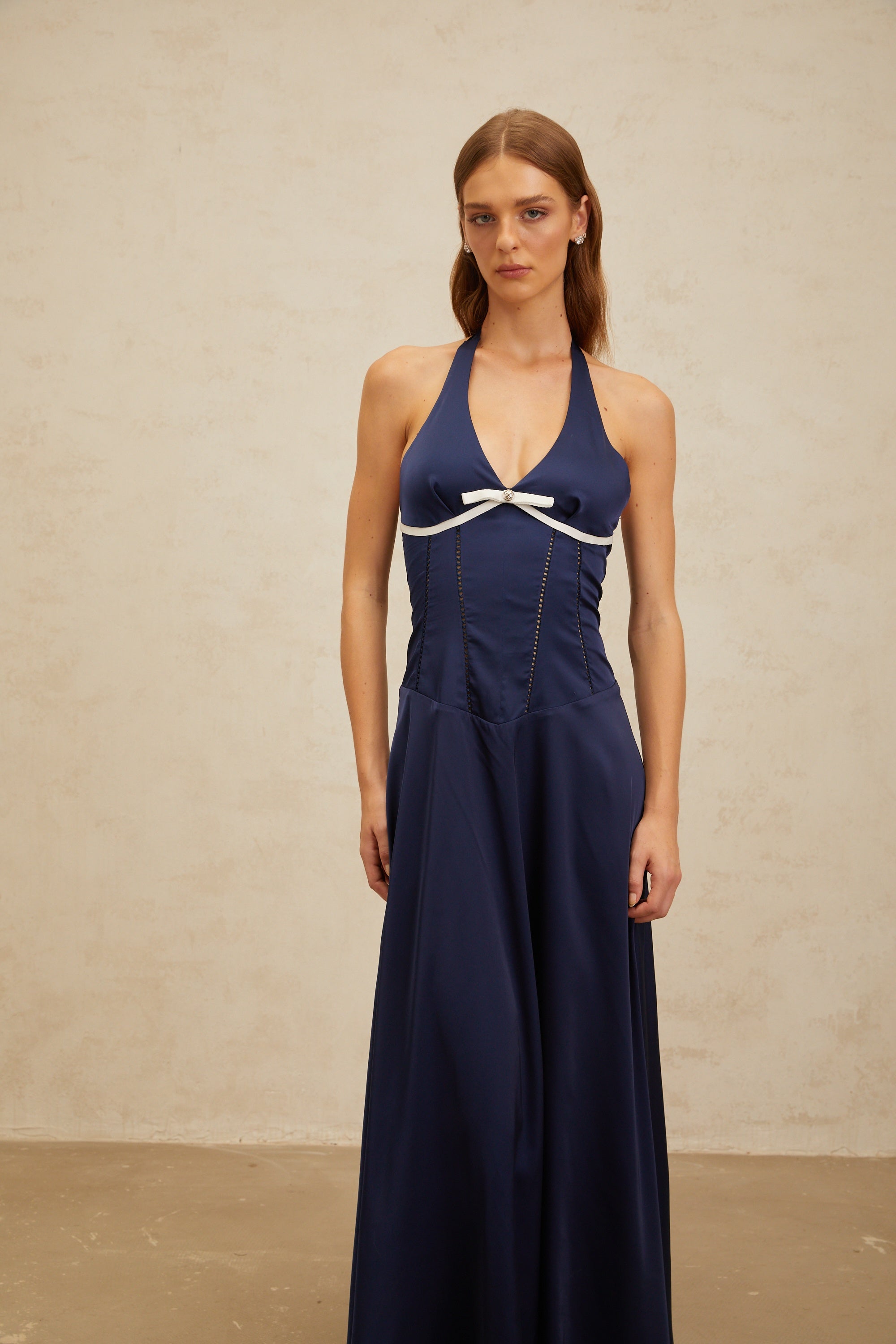 Vérane Sapphire Bowknot Satin Maxi Dress (Final Sale)