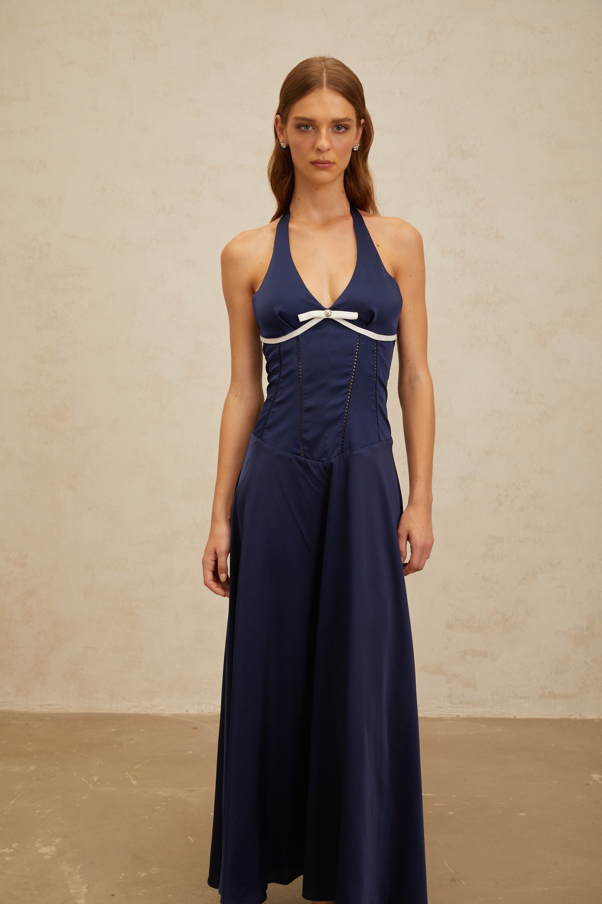 Vérane Sapphire Bowknot Satin Maxi Dress (Final Sale)