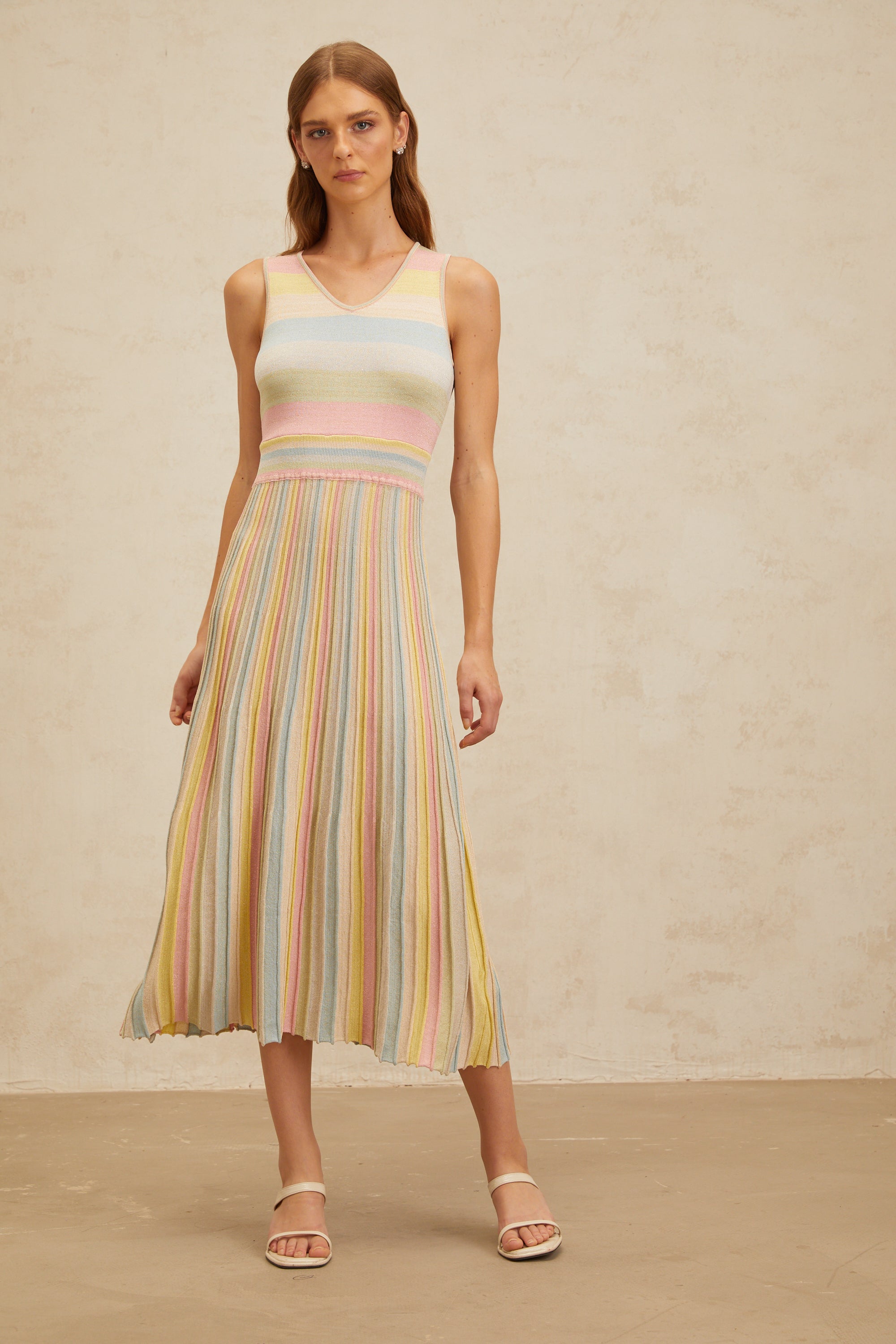 Bénédicte Blue Summer Striped Knit Midi Dress
