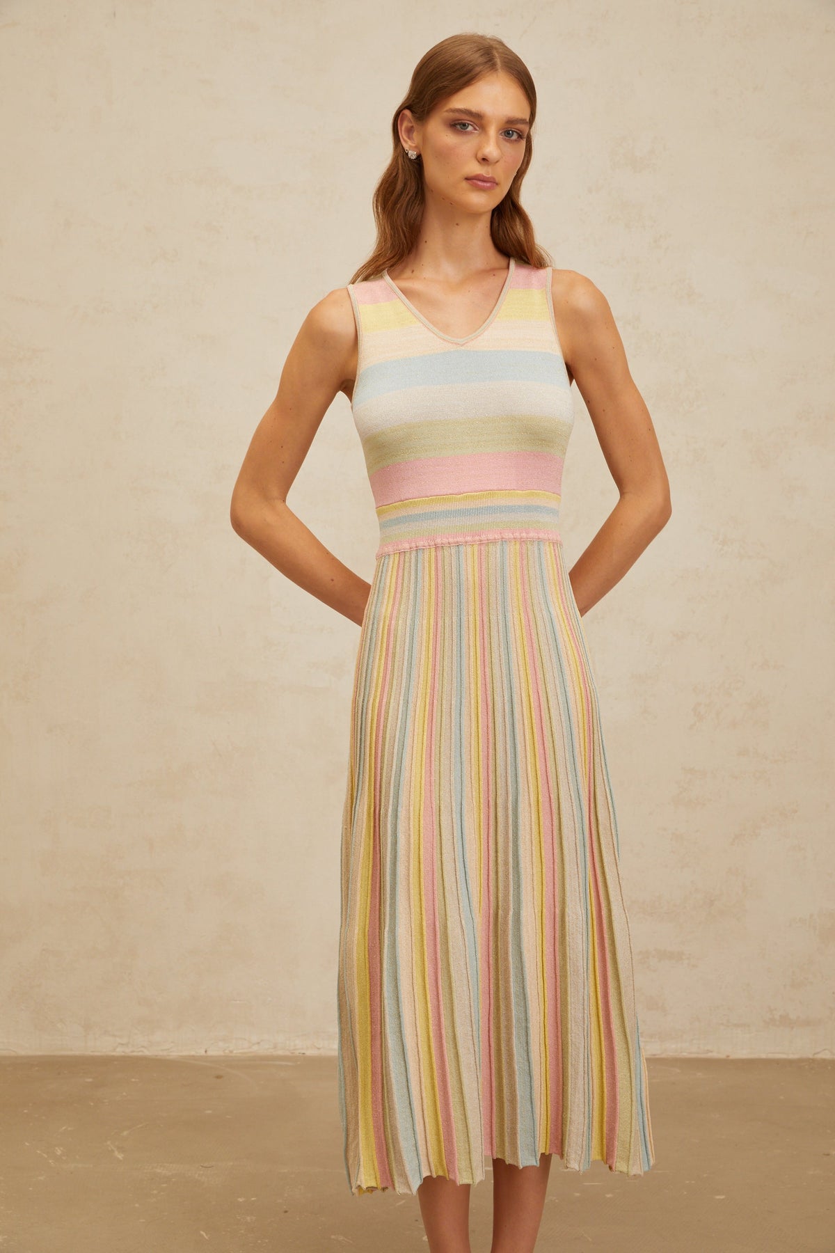 Bénédicte Blue Summer Striped Knit Midi Dress