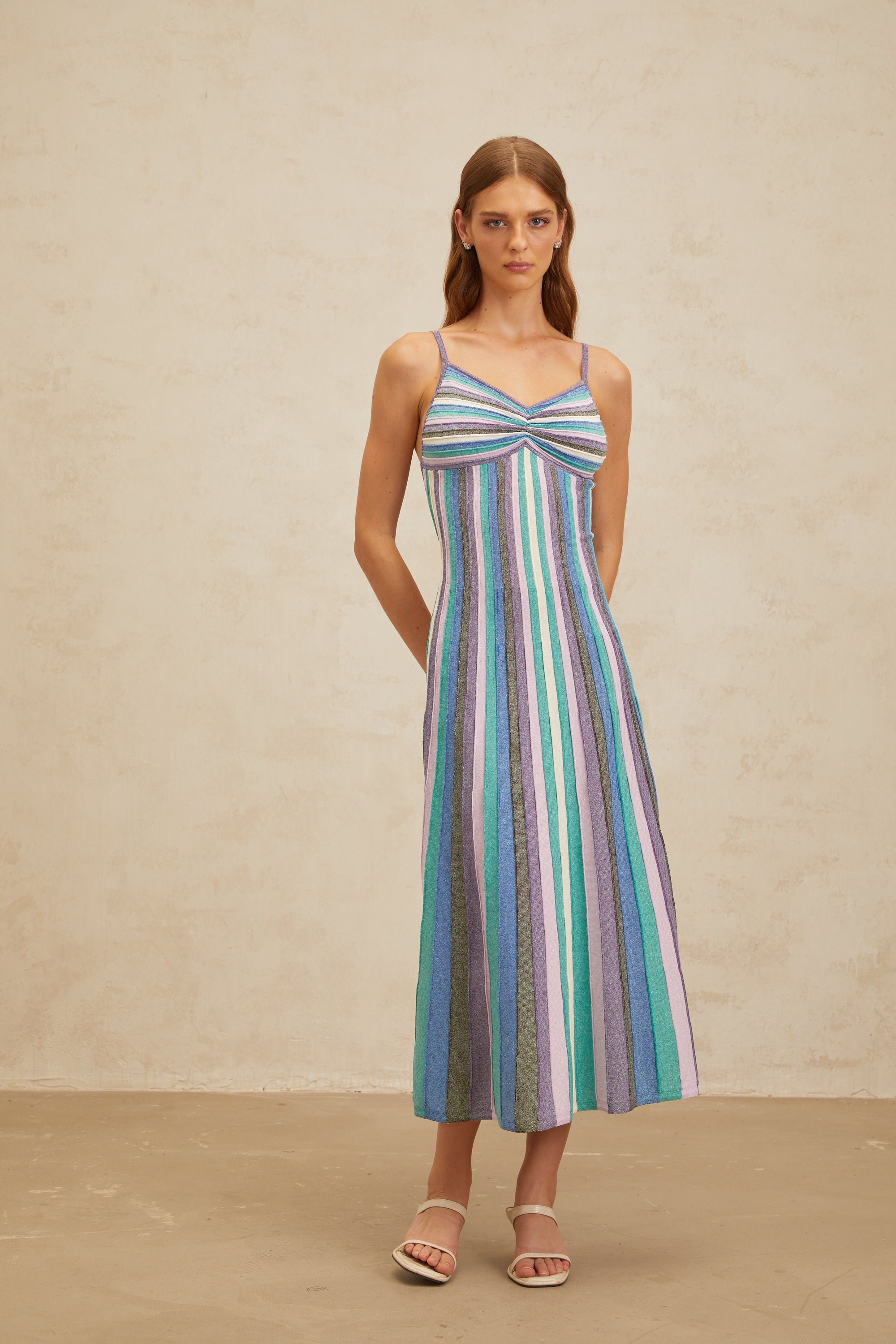 Bruyère Blue Striped Knit Midi Dress