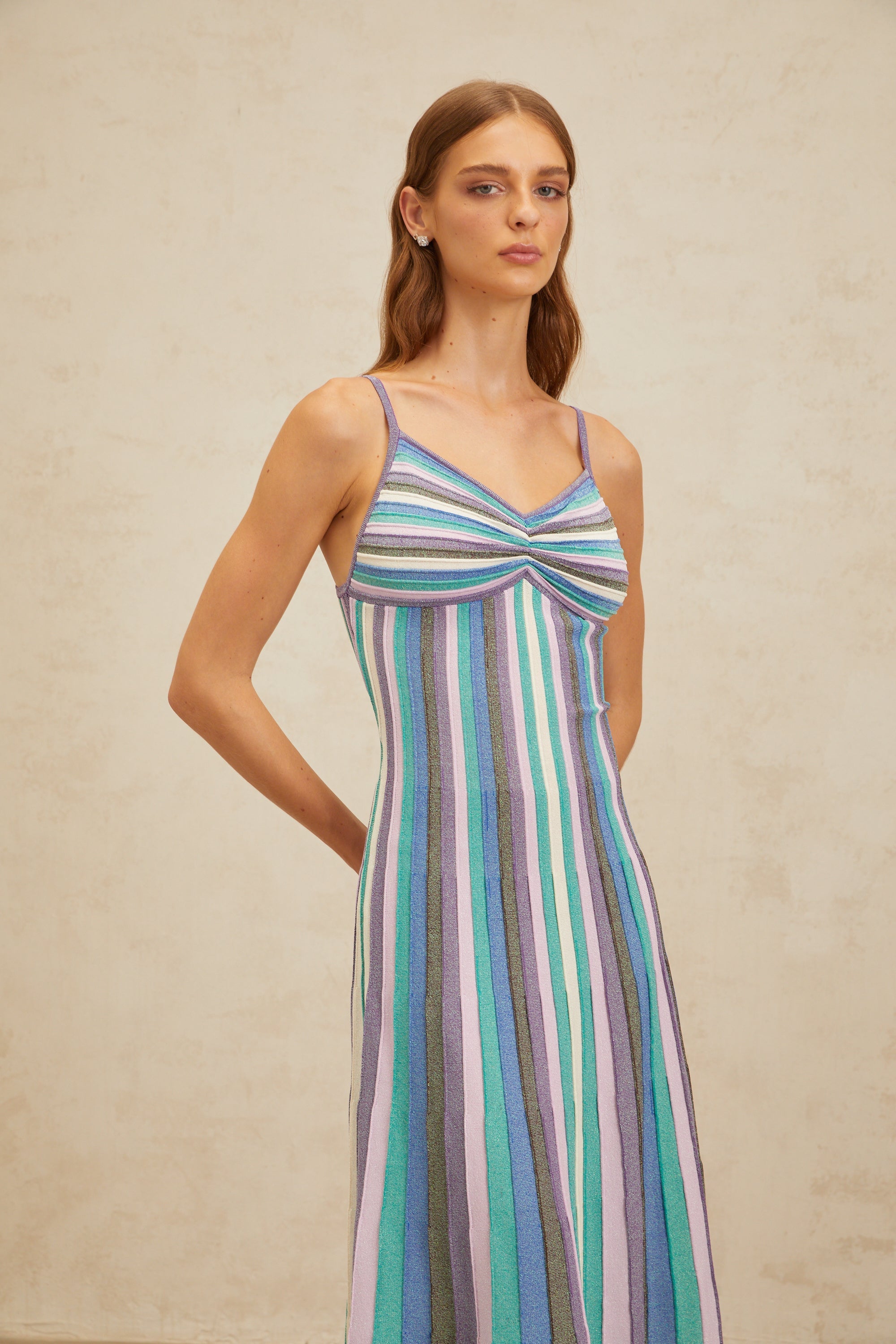 Bruyère Blue Striped Knit Midi Dress
