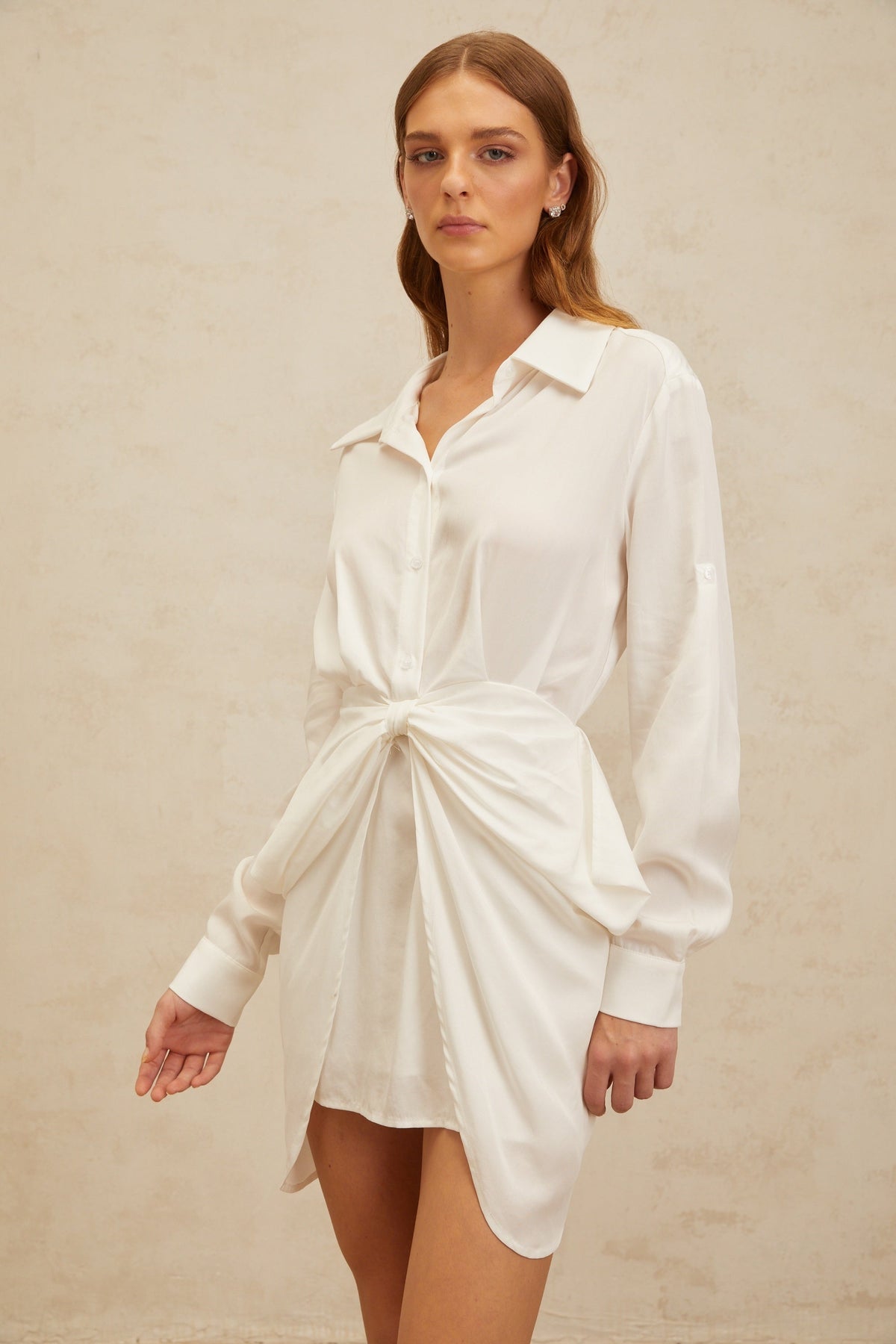 Diane White Chic Bowknot Mini Shirt Dress