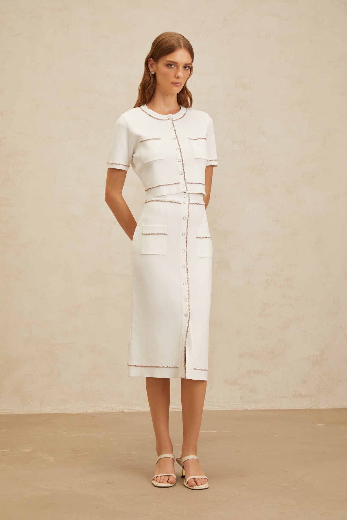 Clotilde White embellished Knit Top & Skirt Set (Final Sale-US Only)