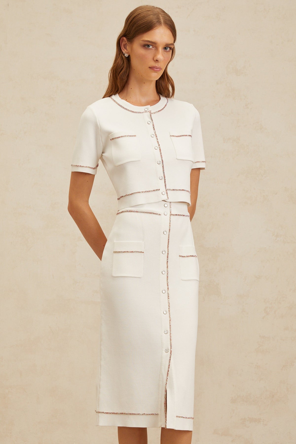 Clotilde White embellished Knit Top & Skirt Set (Final Sale-US Only)