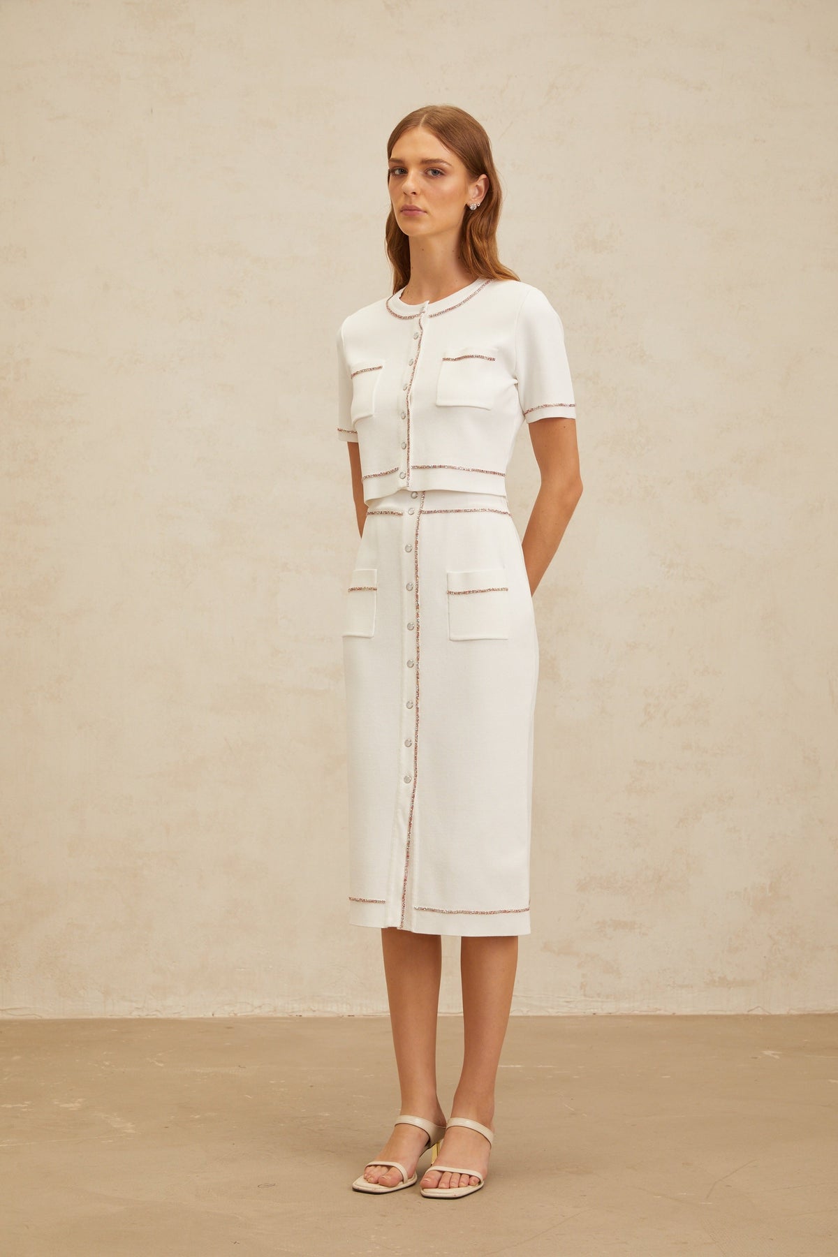 Clotilde White embellished Knit Top & Skirt Set (Final Sale-US Only)