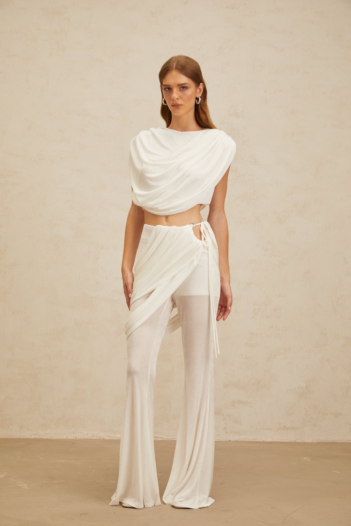 Dulcie White Asymmetrical Ruched Matching Set