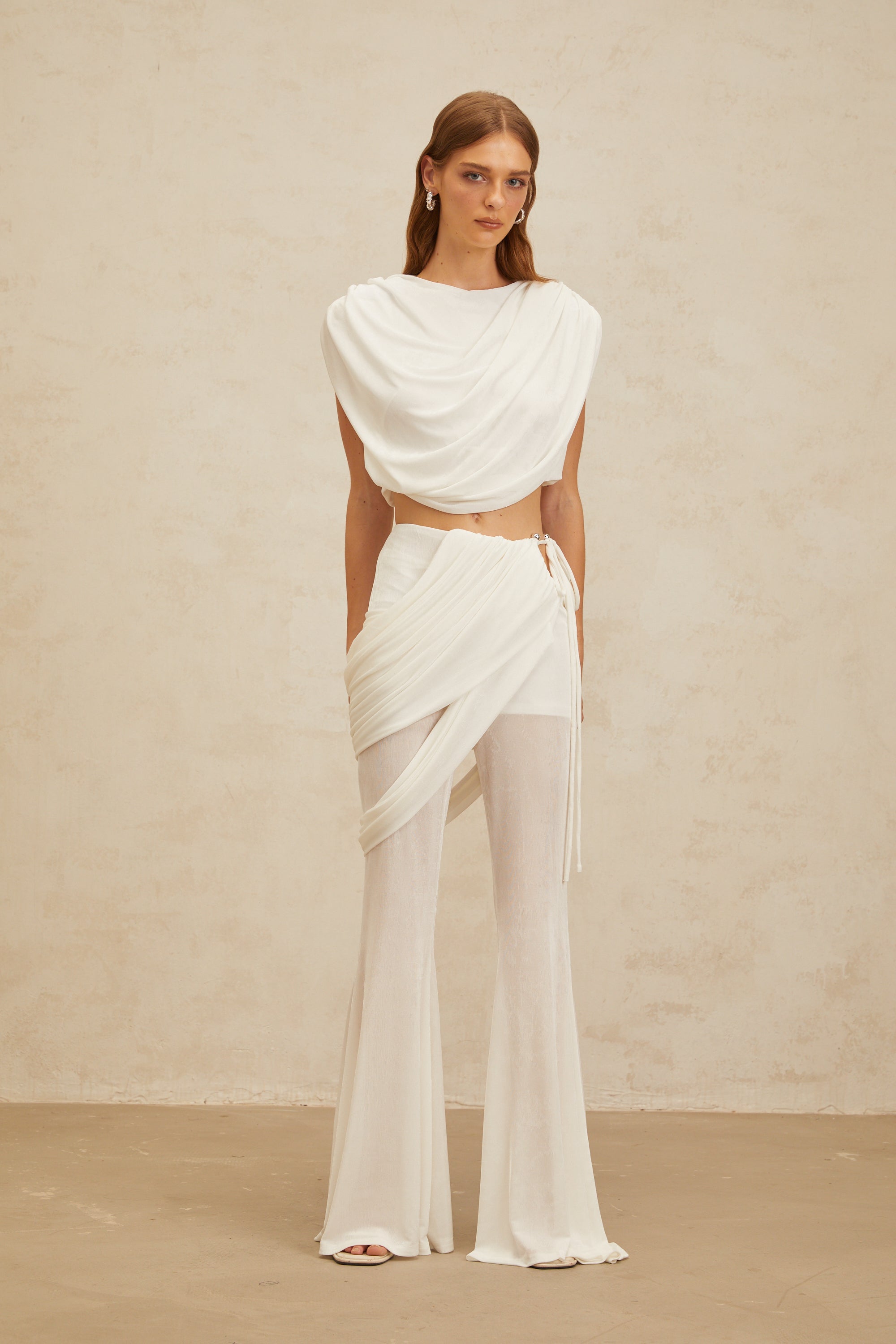 Dulcie White Asymmetrical Ruched Matching Set