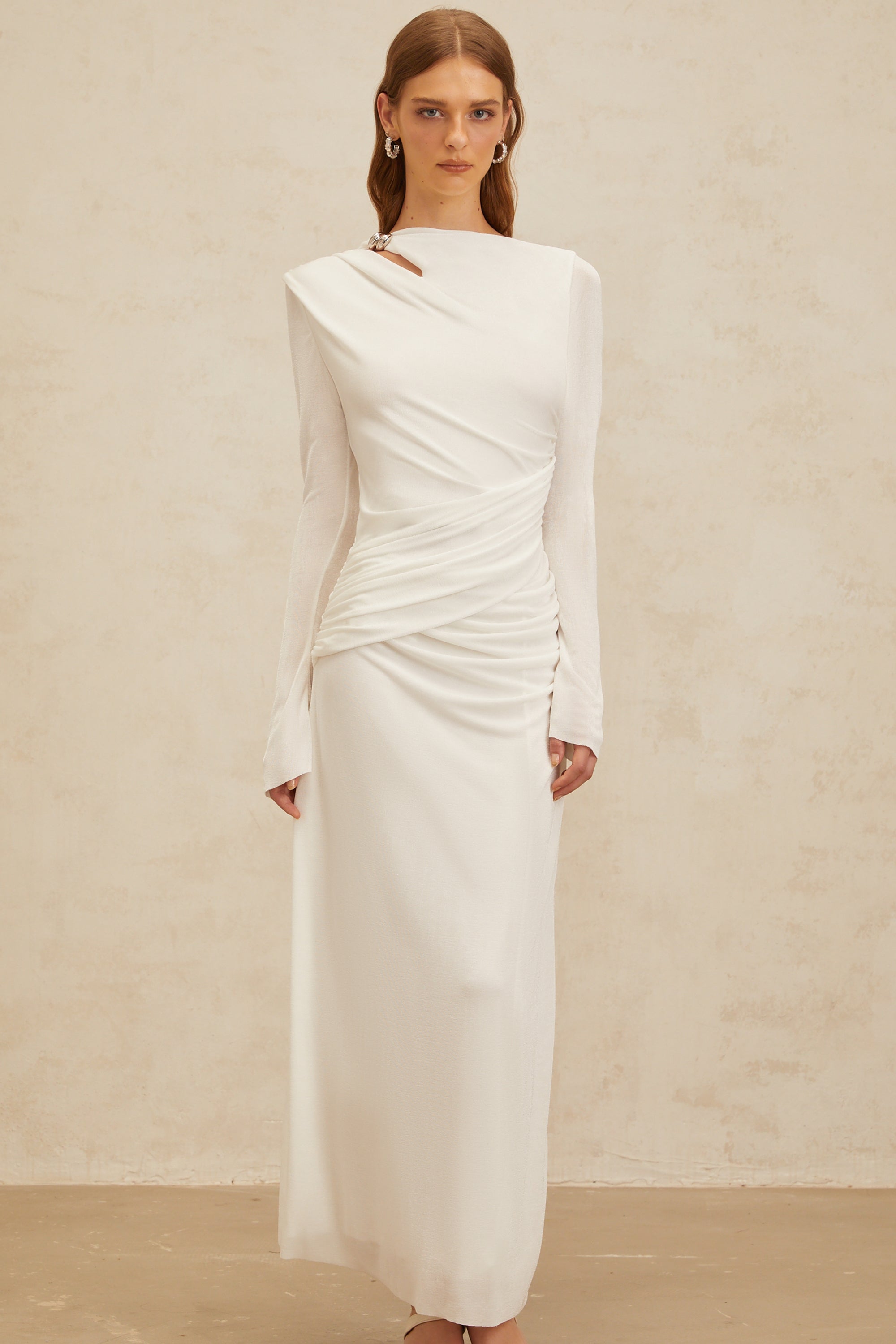 Daneysha White Ruched Maxi Gown (Final Sale-US Only)