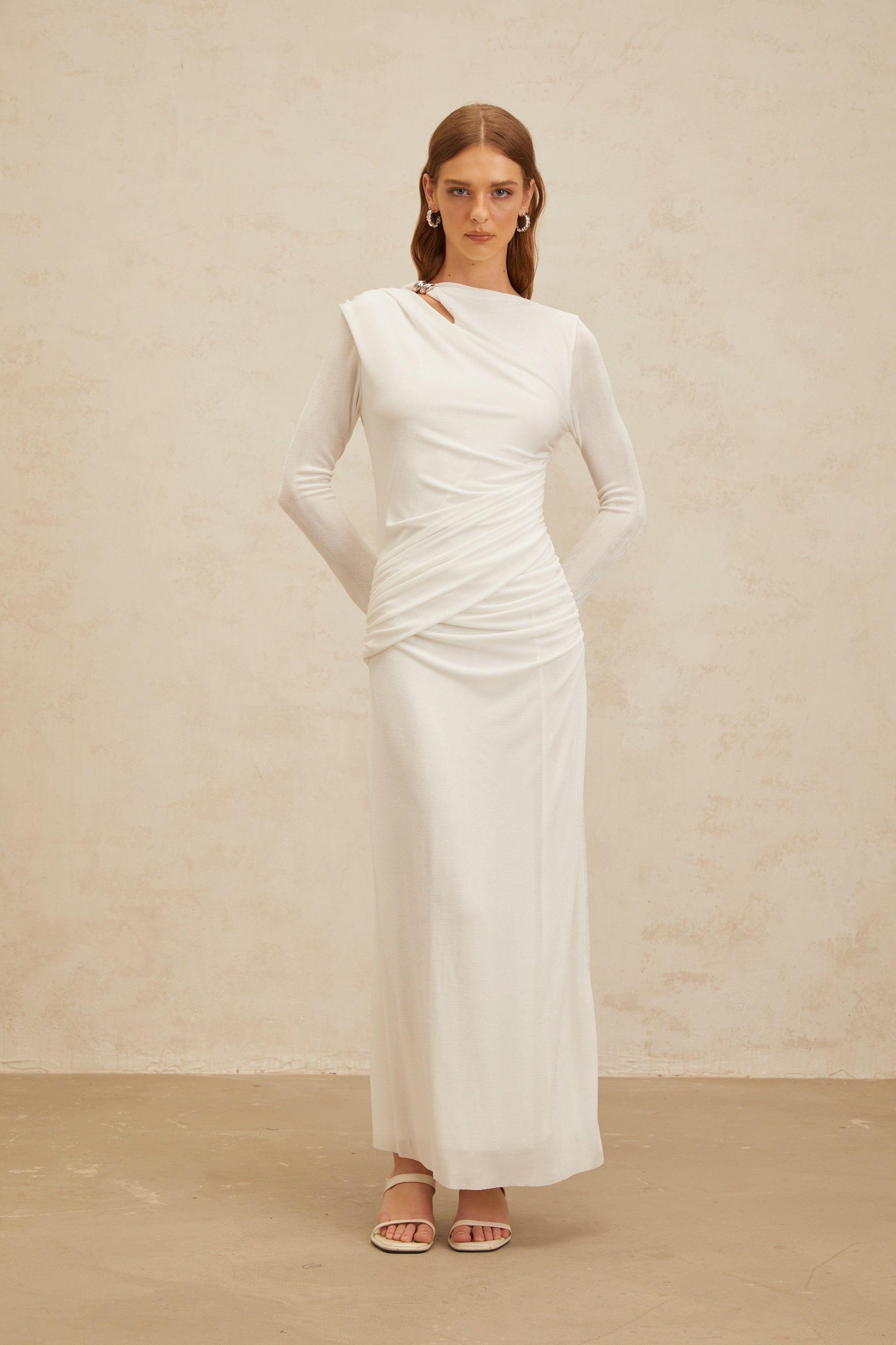Daneysha White Ruched Maxi Gown