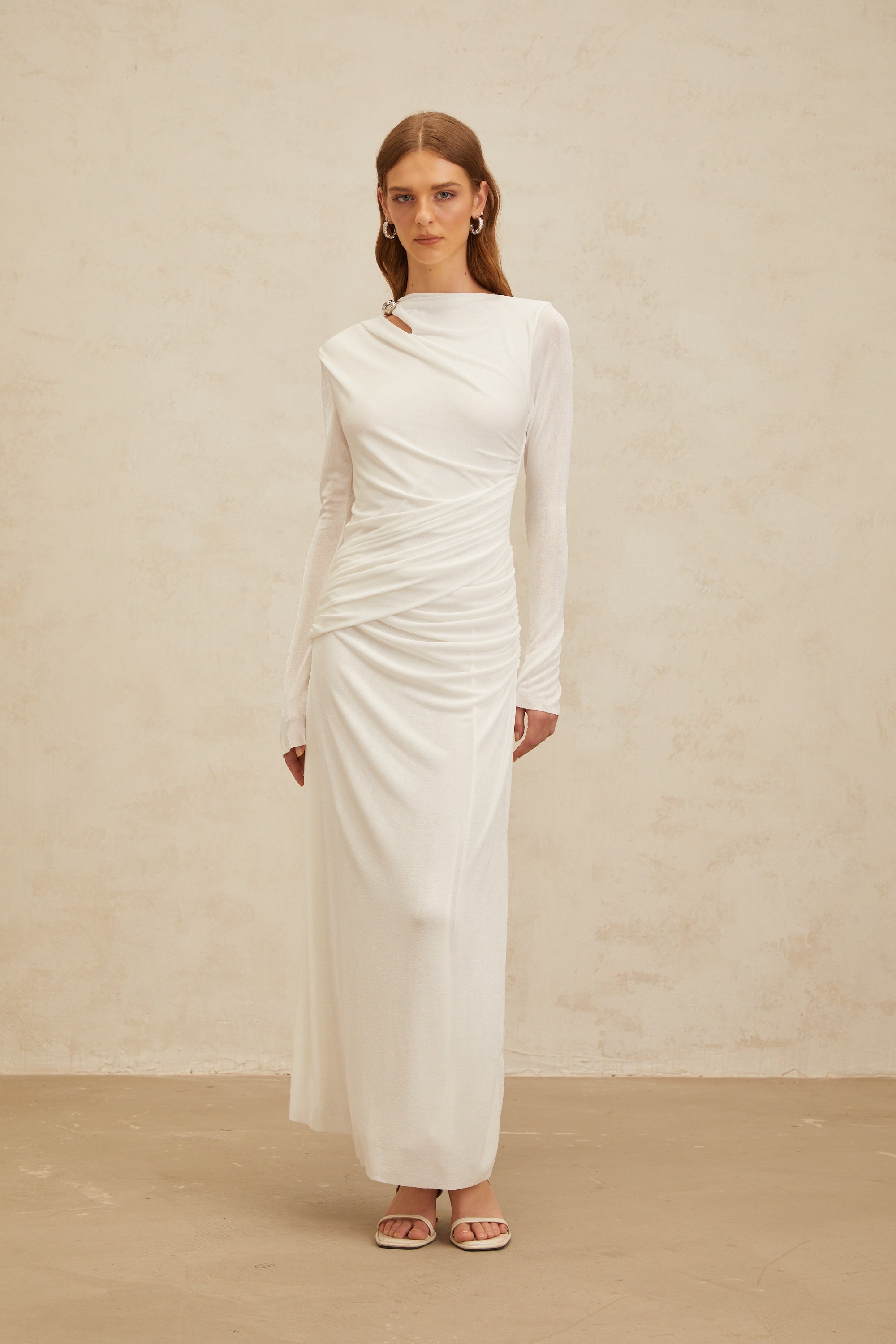 Daneysha White Ruched Maxi Gown (Final Sale-US Only)