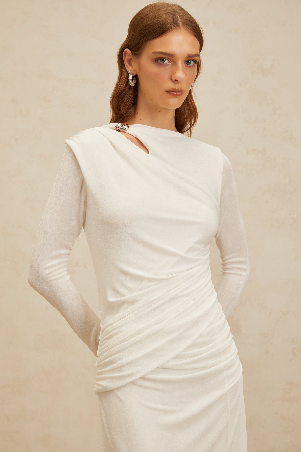 Daneysha White Ruched Maxi Gown