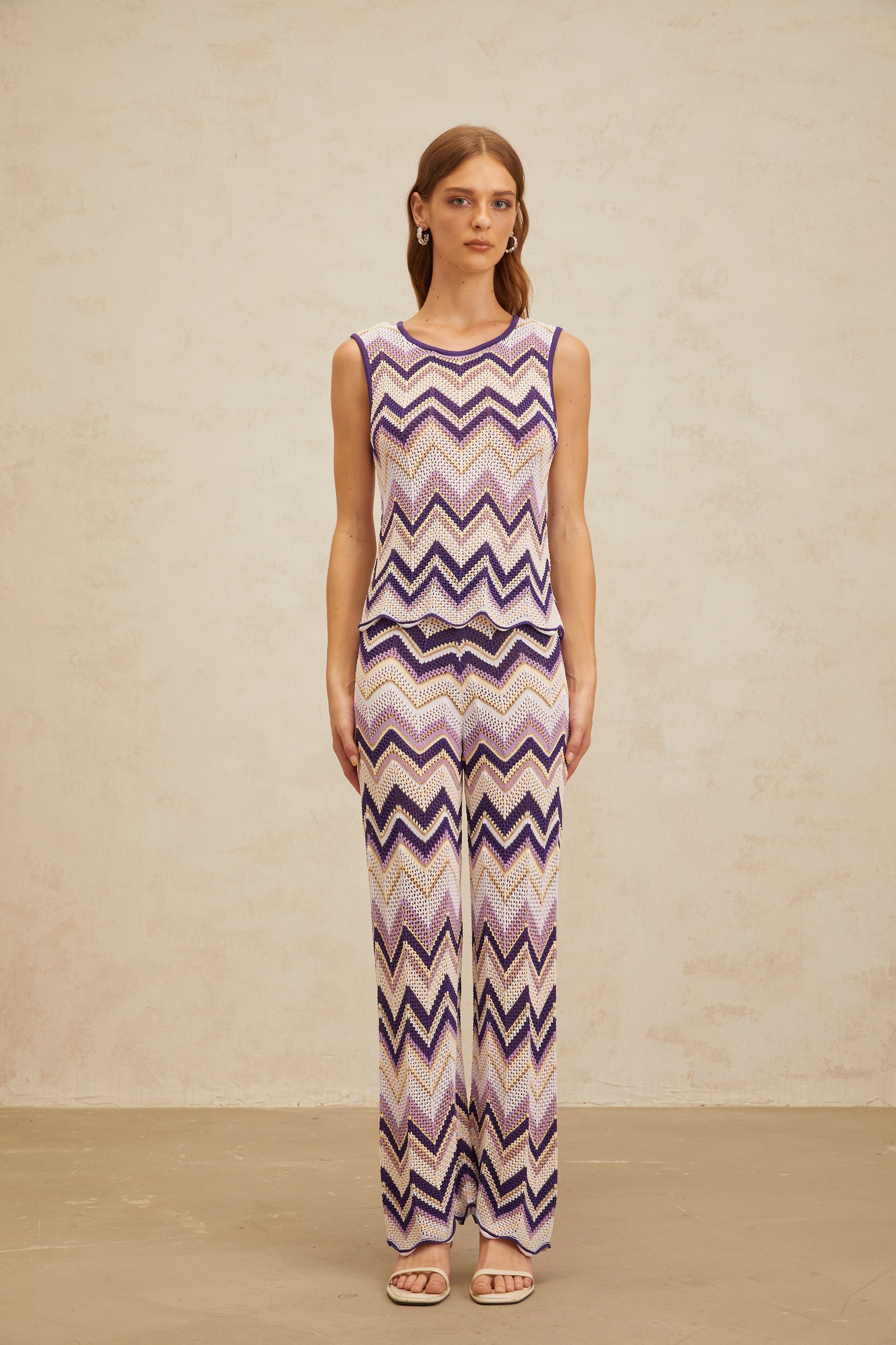 Irina Purple Zigzag Pointelle Knit Matching Set