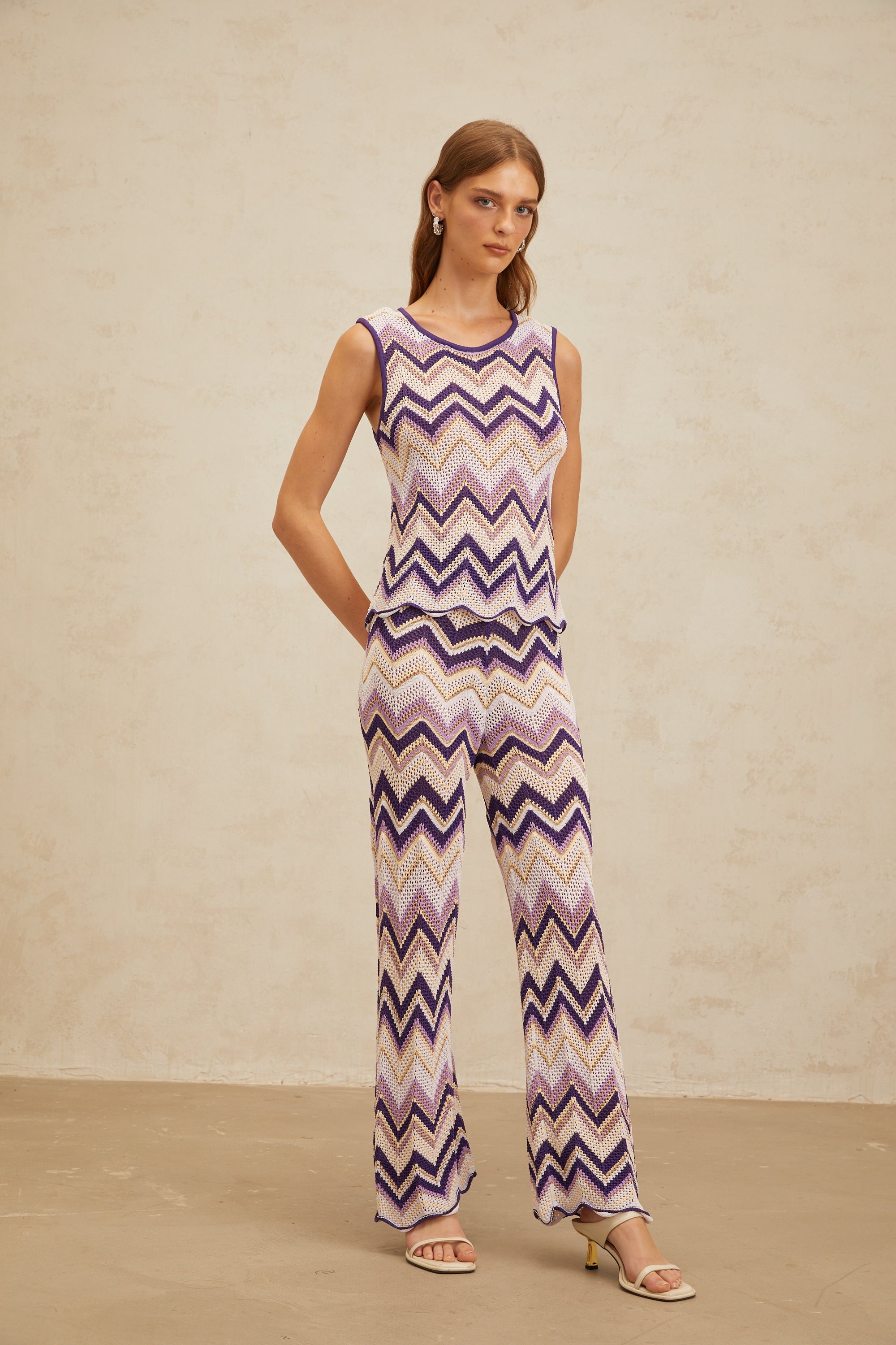 Irina Purple Zigzag Pointelle Knit Matching Set