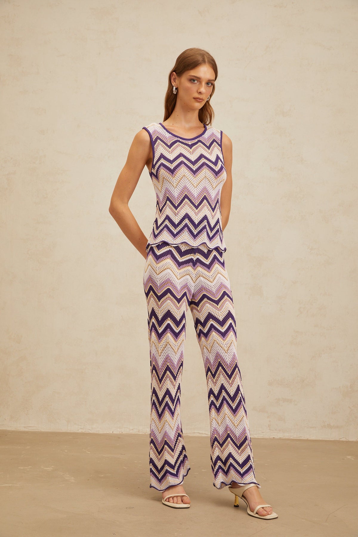 Irina Purple Zigzag Pointelle Knit Matching Set