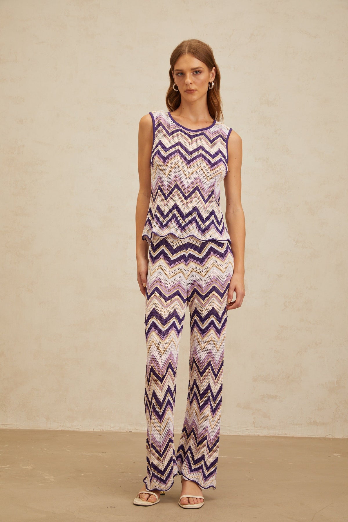 Irina Purple Zigzag Pointelle Knit Matching Set