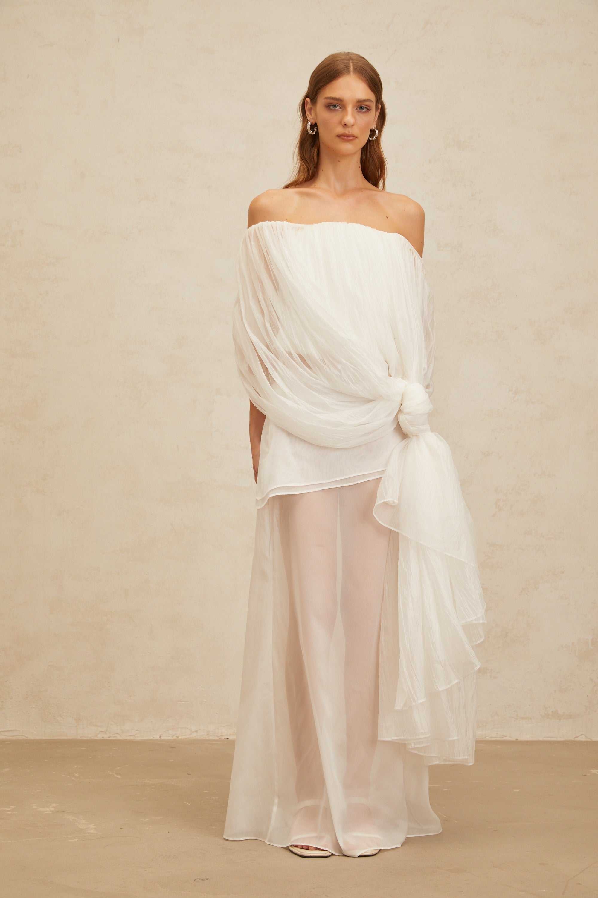Lison White Asymmetrical Tulle Matching Set